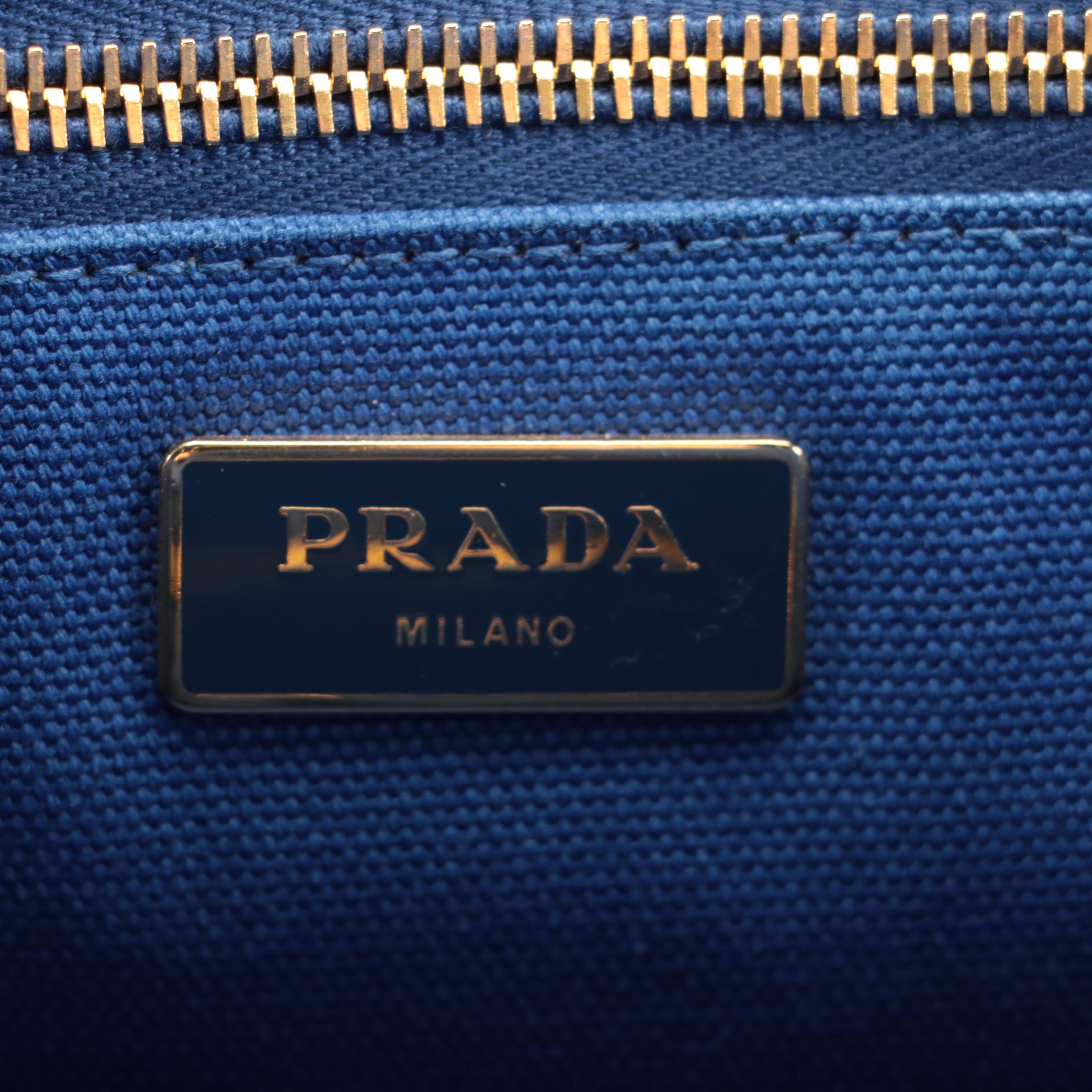 Prada Silkscreen Logo Canapa Canvas Tote Bag in Cobalt Blue