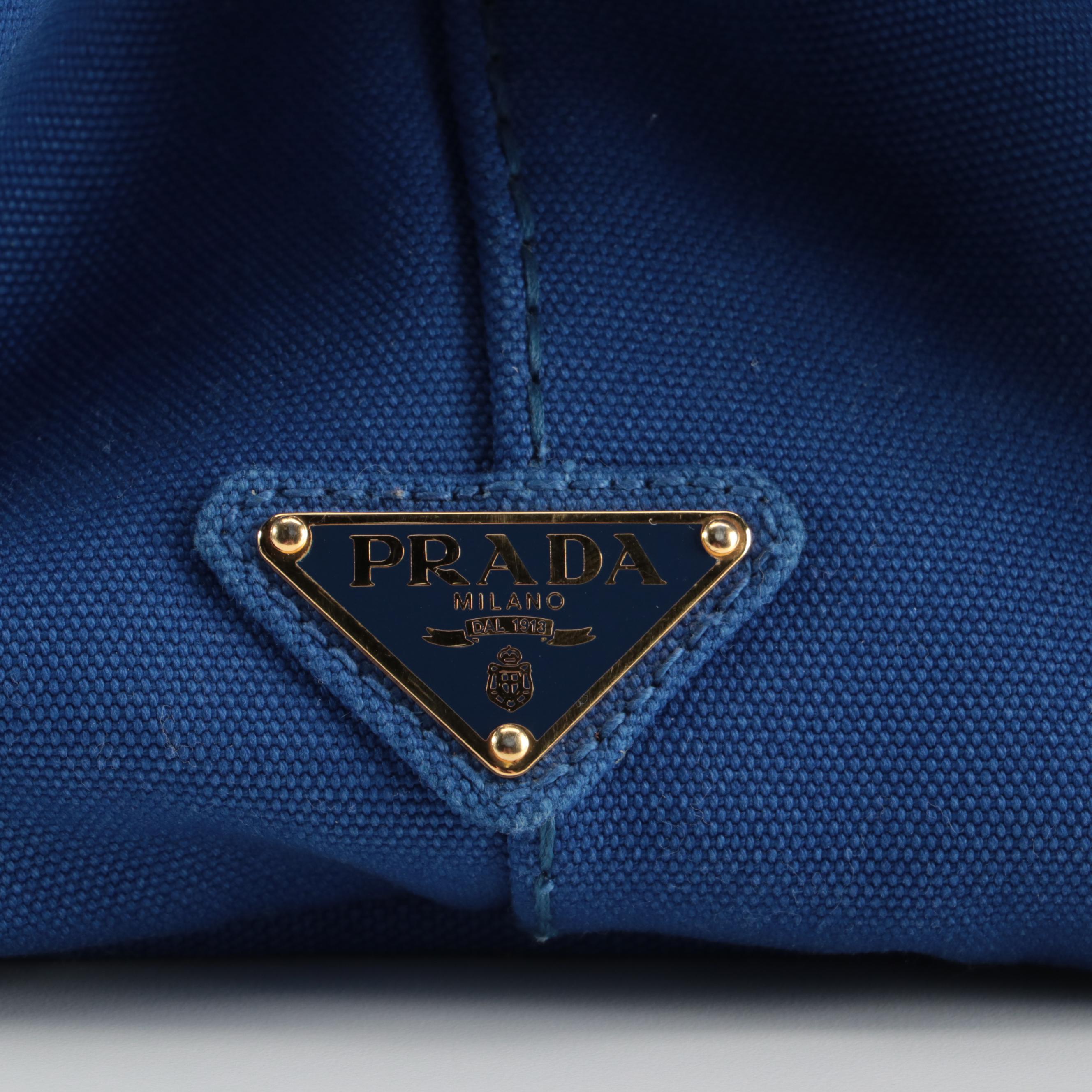 Prada Silkscreen Logo Canapa Canvas Tote Bag in Cobalt Blue