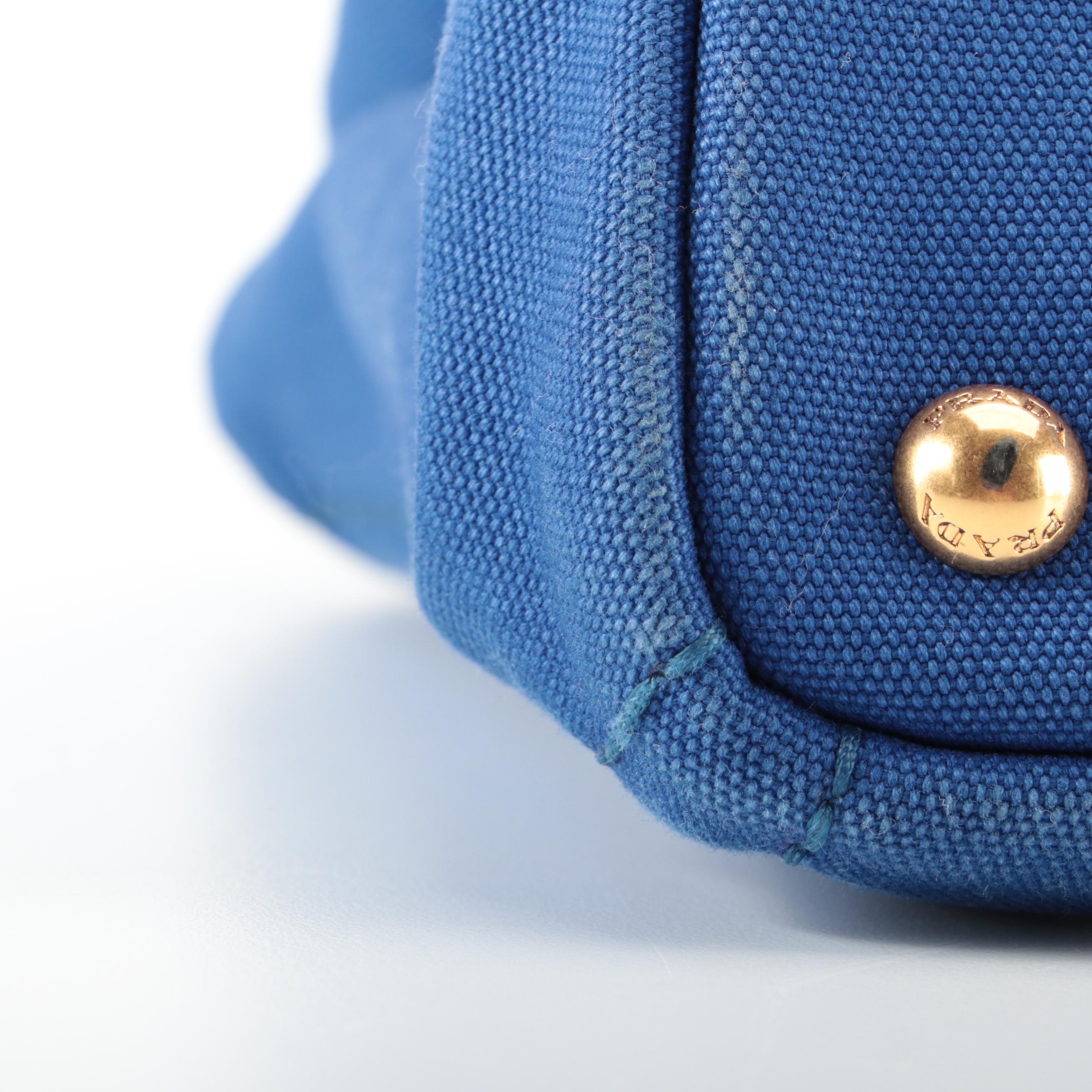 Prada Silkscreen Logo Canapa Canvas Tote Bag in Cobalt Blue