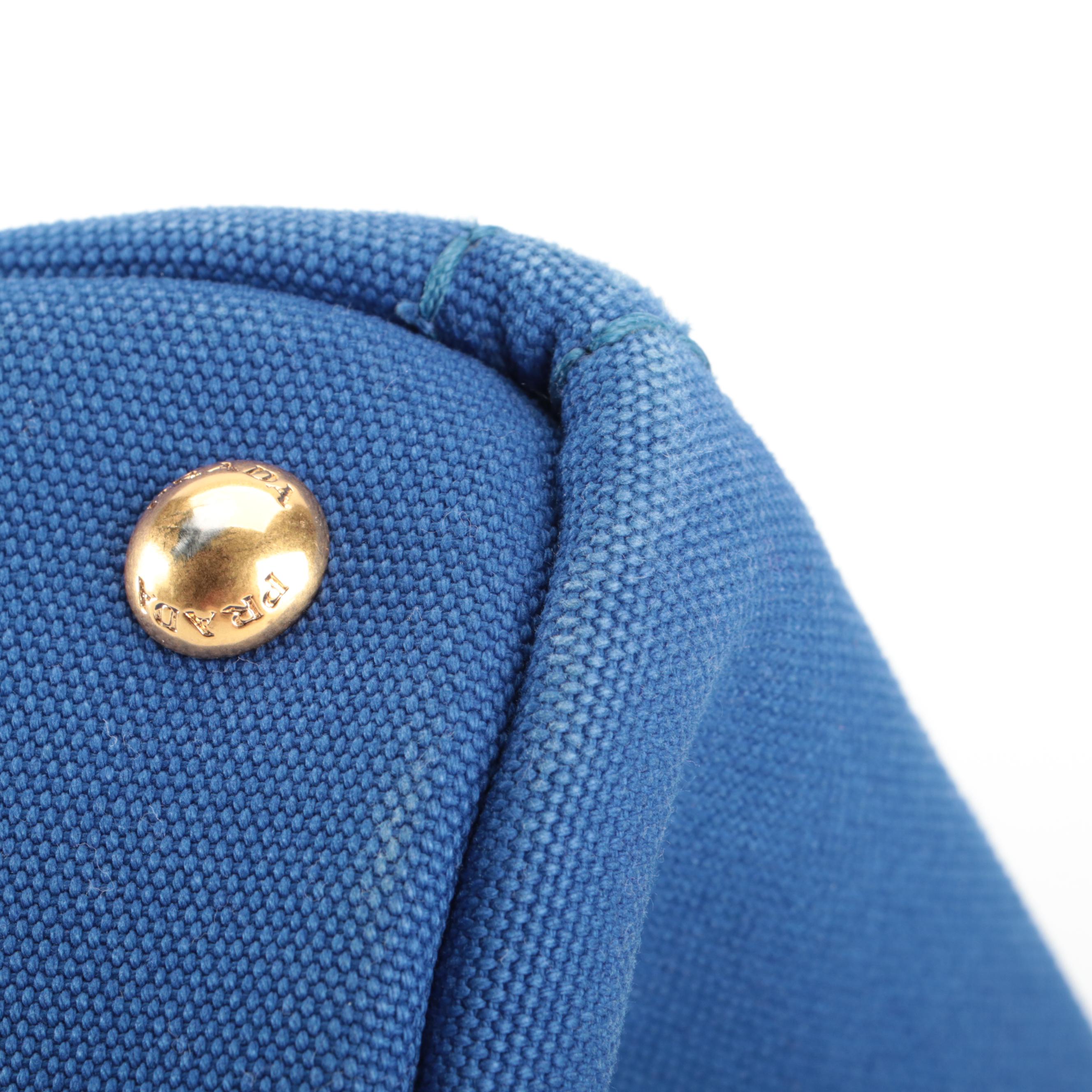 Prada Silkscreen Logo Canapa Canvas Tote Bag in Cobalt Blue