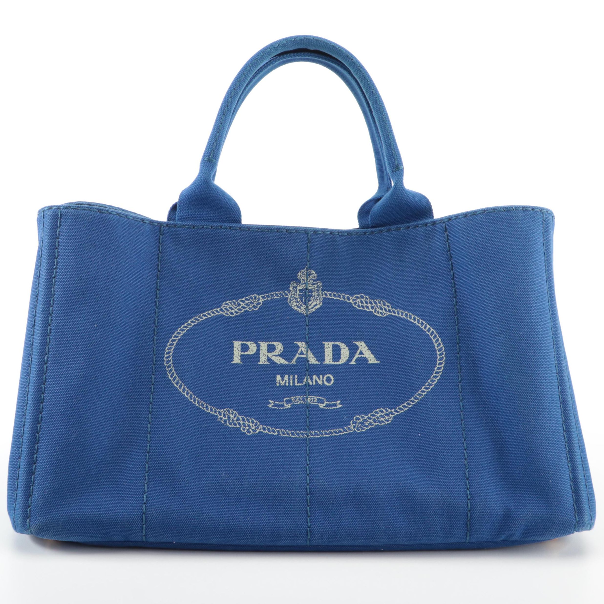Prada Silkscreen Logo Canapa Canvas Tote Bag in Cobalt Blue