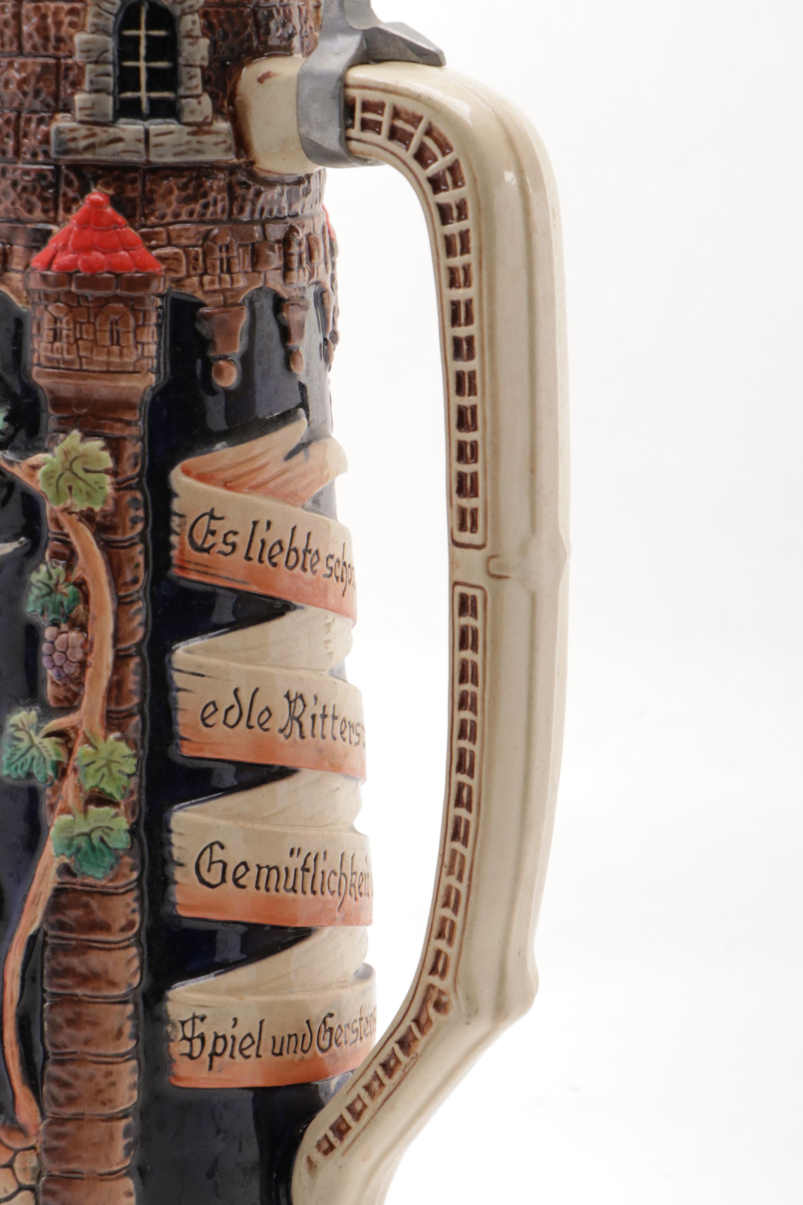 Werner Corzelius 5L Castle Tower Glazed Stoneware Beer Stein, 1954–1990