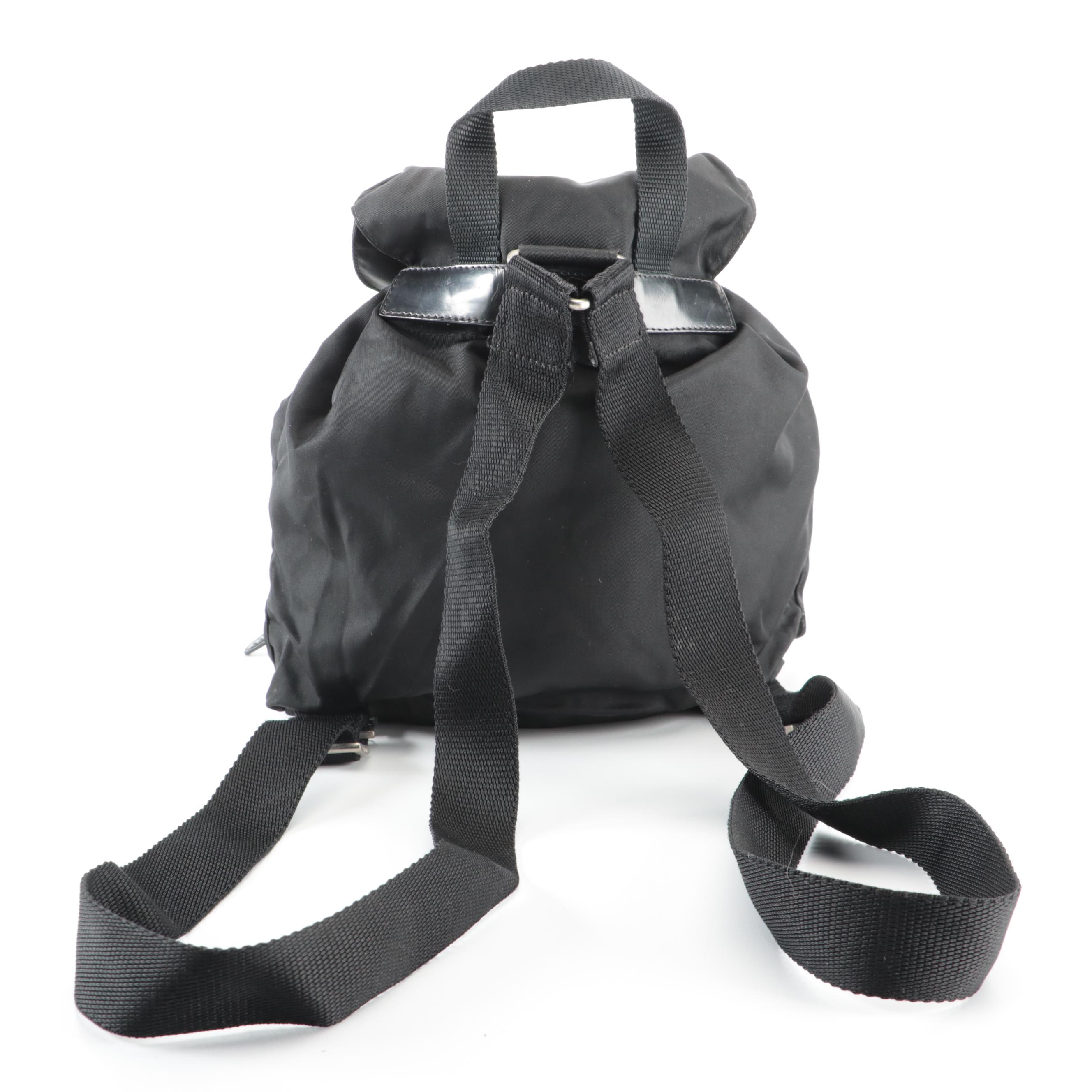 Prada Drawstring Backpack in Black Tessuto Nylon with Leather Trim