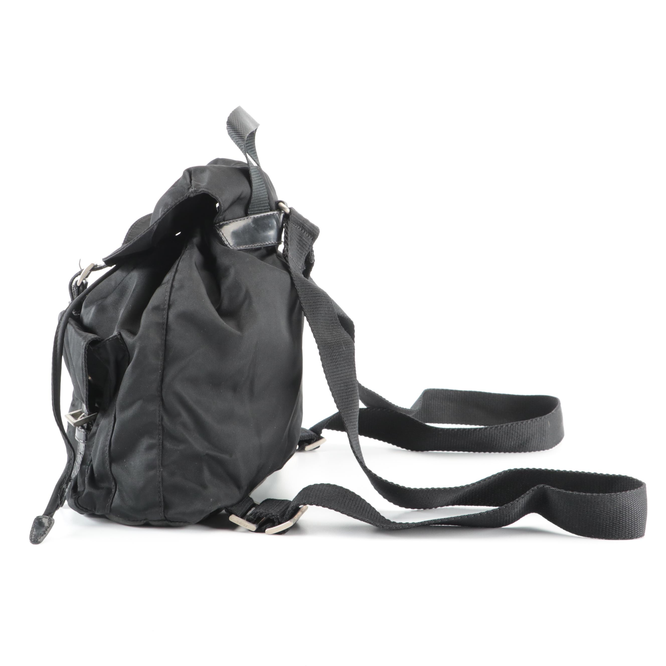 Prada Drawstring Backpack in Black Tessuto Nylon with Leather Trim