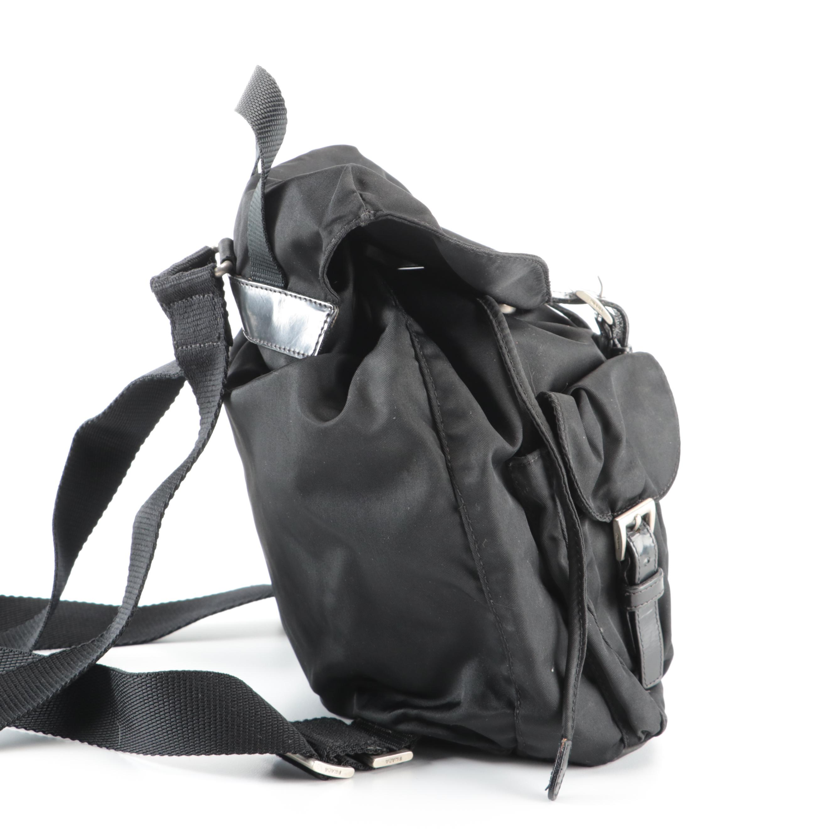 Prada Drawstring Backpack in Black Tessuto Nylon with Leather Trim