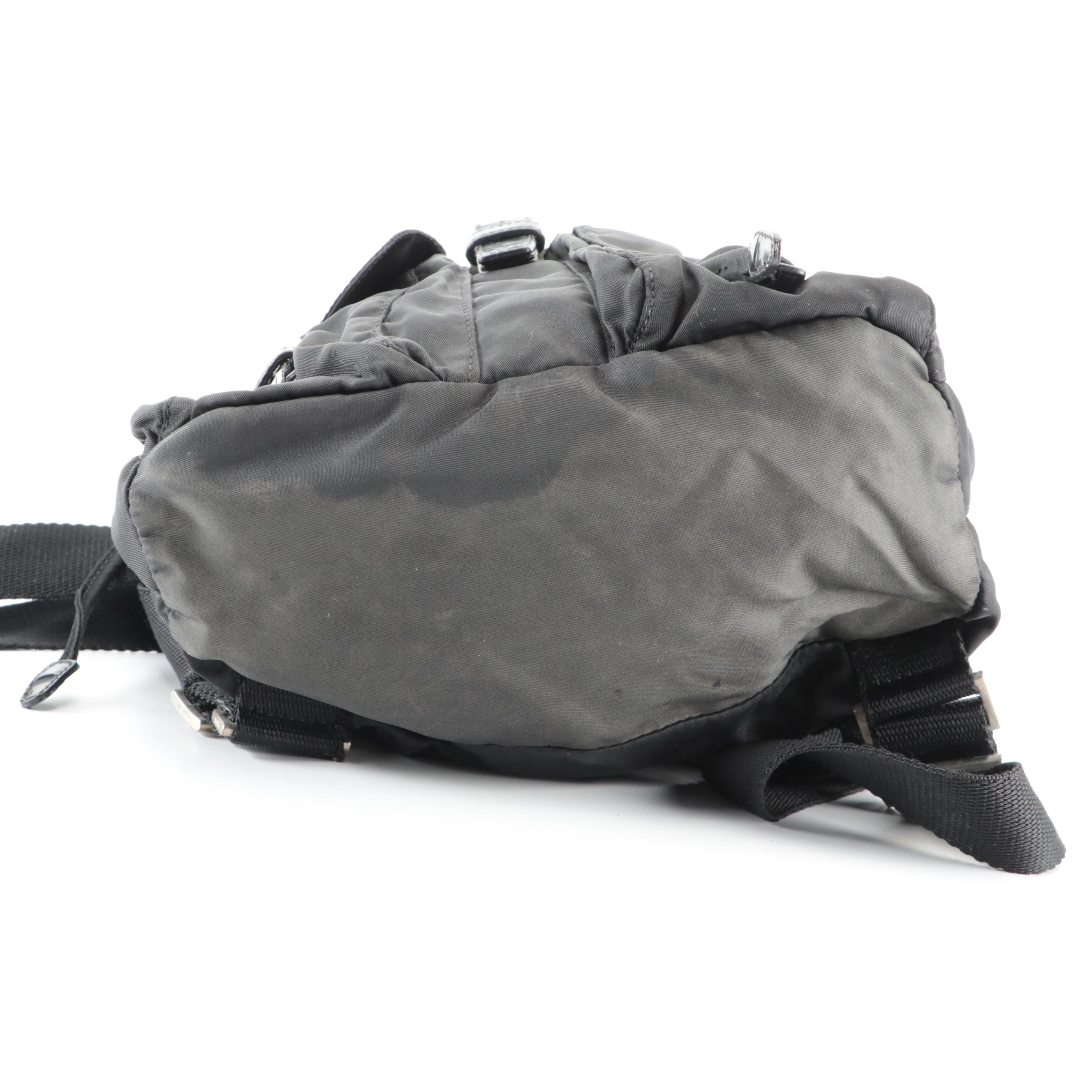 Prada Drawstring Backpack in Black Tessuto Nylon with Leather Trim