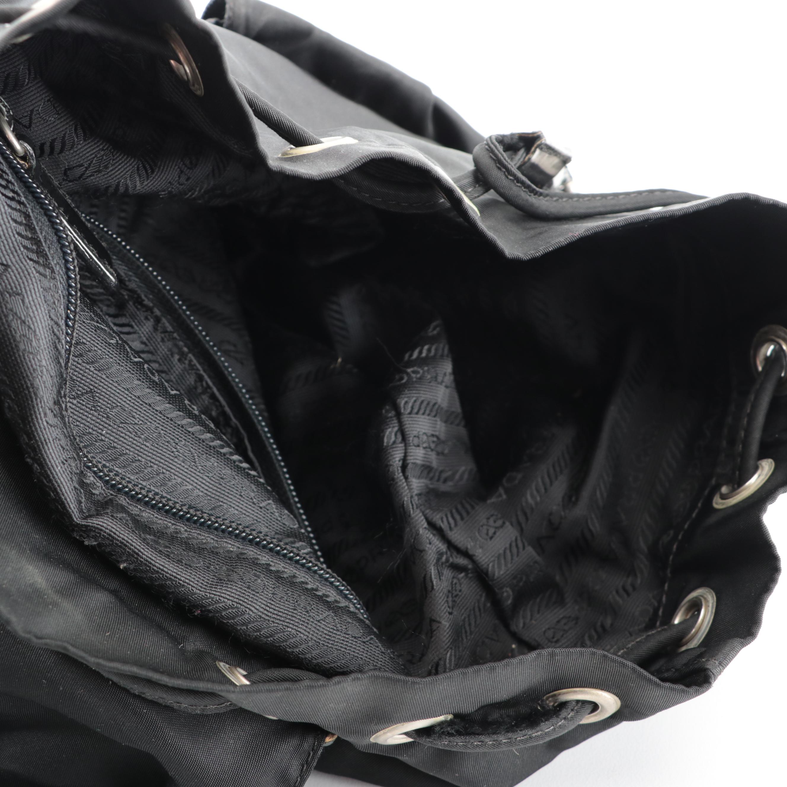 Prada Drawstring Backpack in Black Tessuto Nylon with Leather Trim