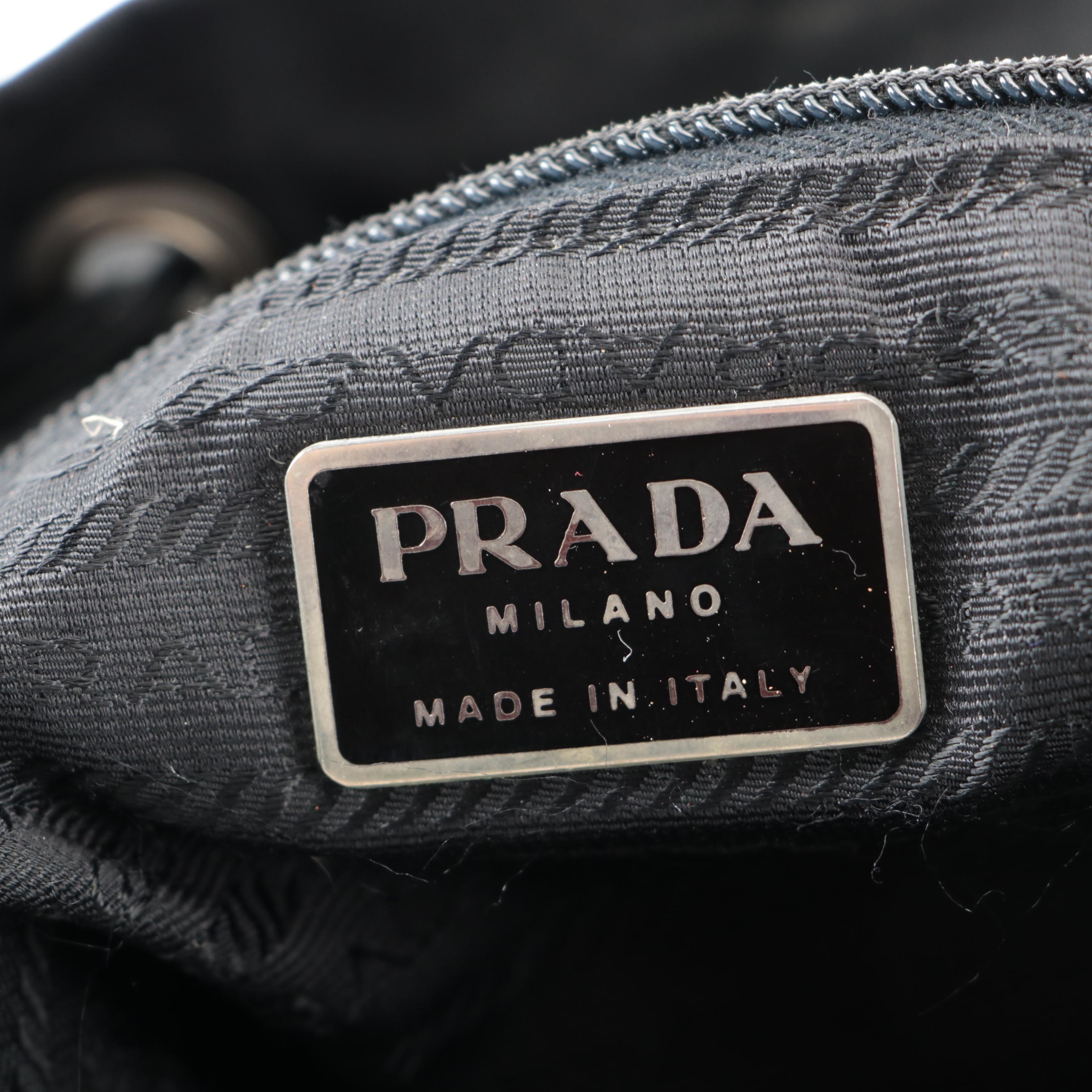 Prada Drawstring Backpack in Black Tessuto Nylon with Leather Trim