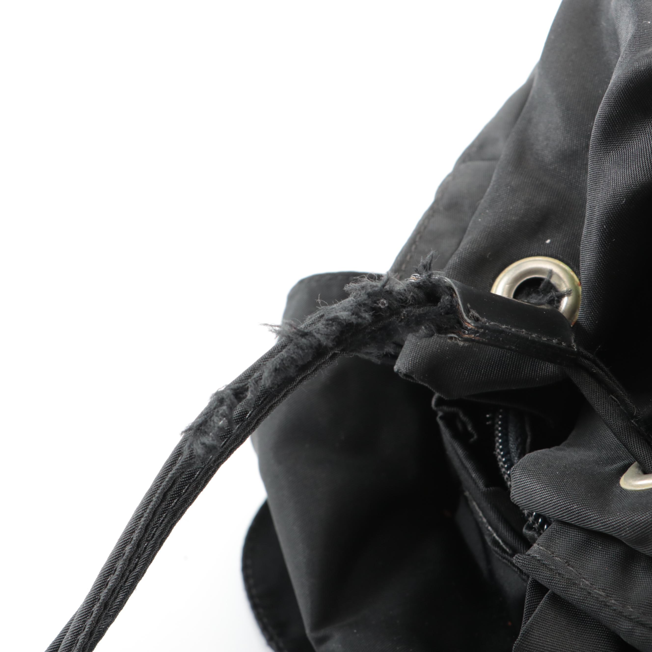 Prada Drawstring Backpack in Black Tessuto Nylon with Leather Trim