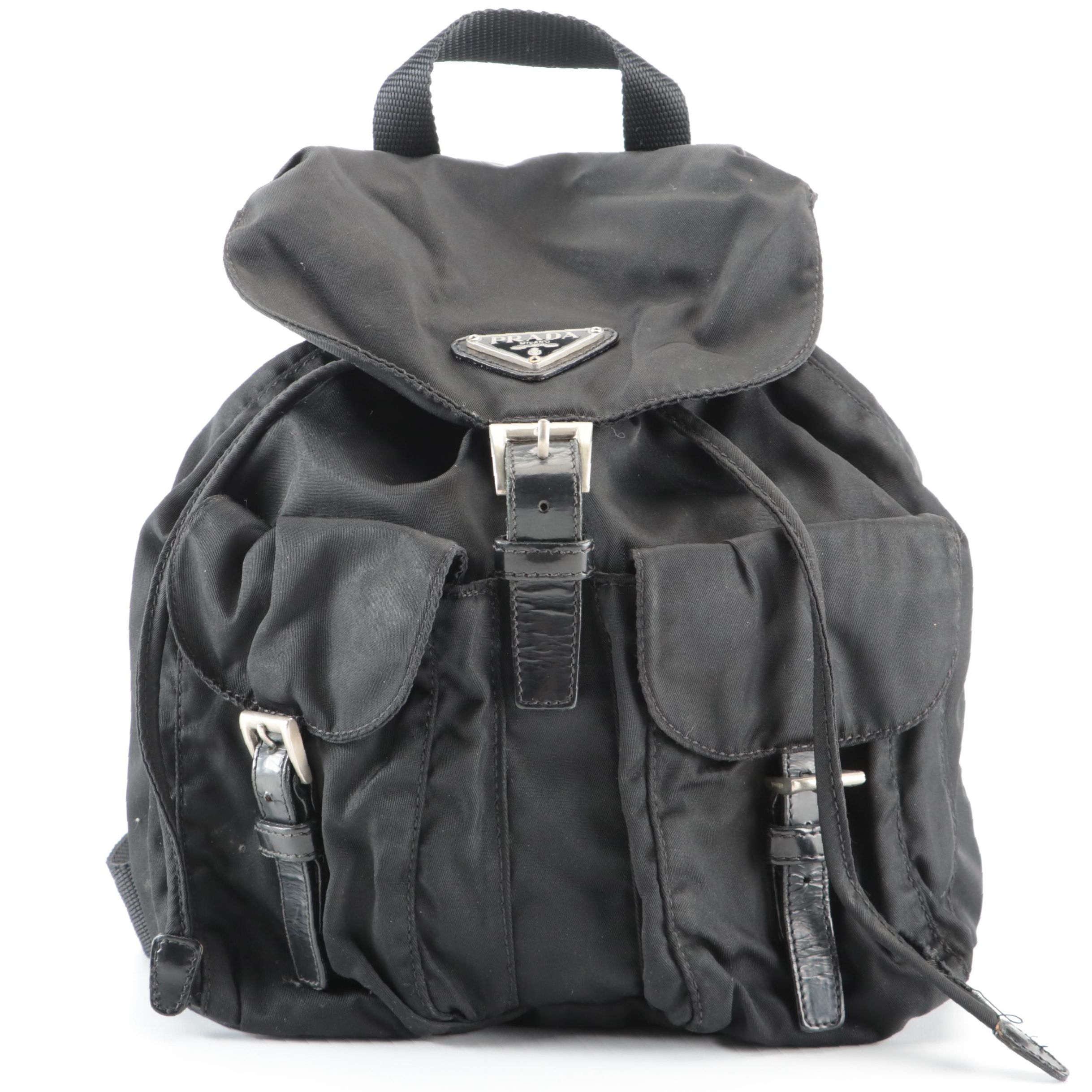Prada Drawstring Backpack in Black Tessuto Nylon with Leather Trim