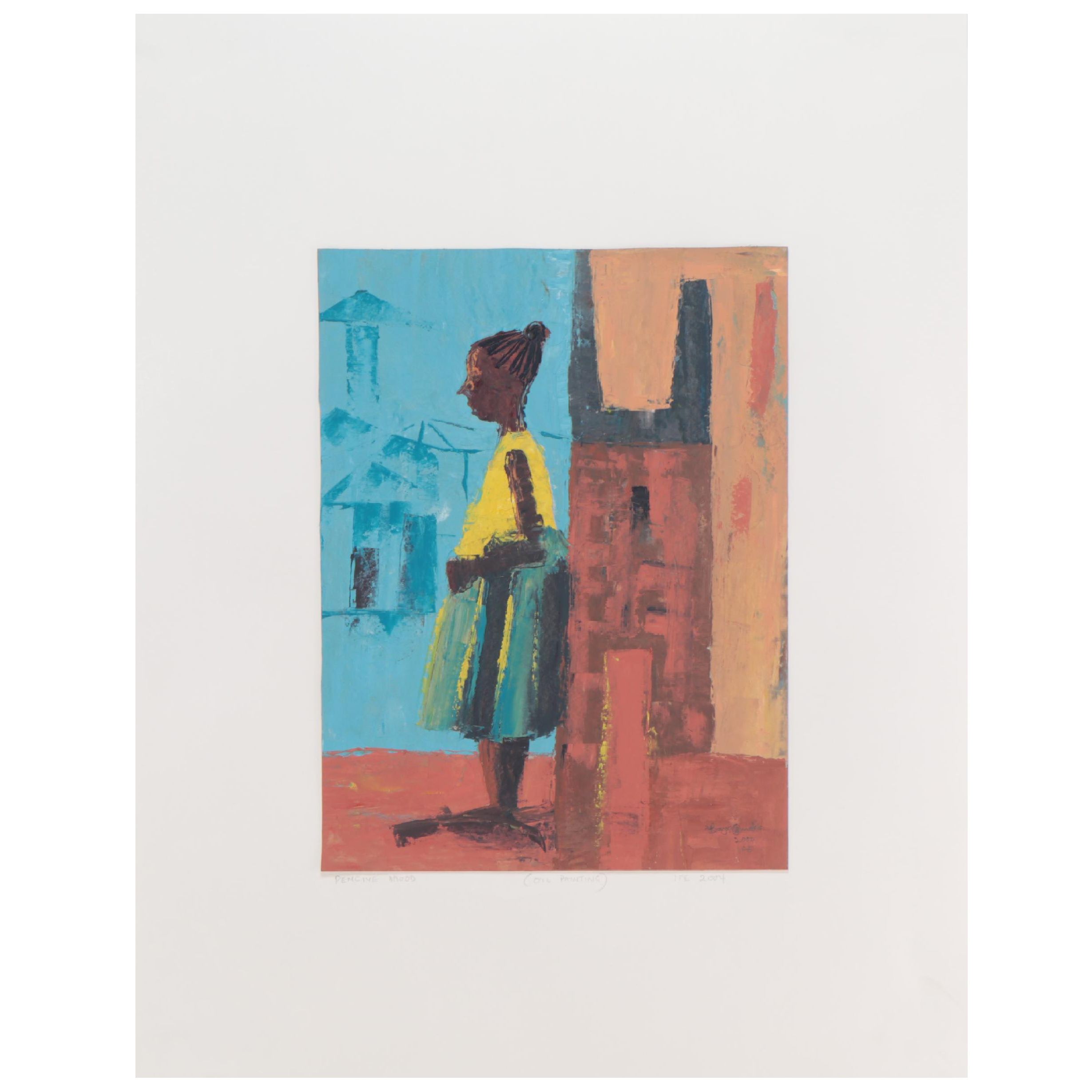 Bayo Ogundele Oil Painting "Pencive Mood," 2004