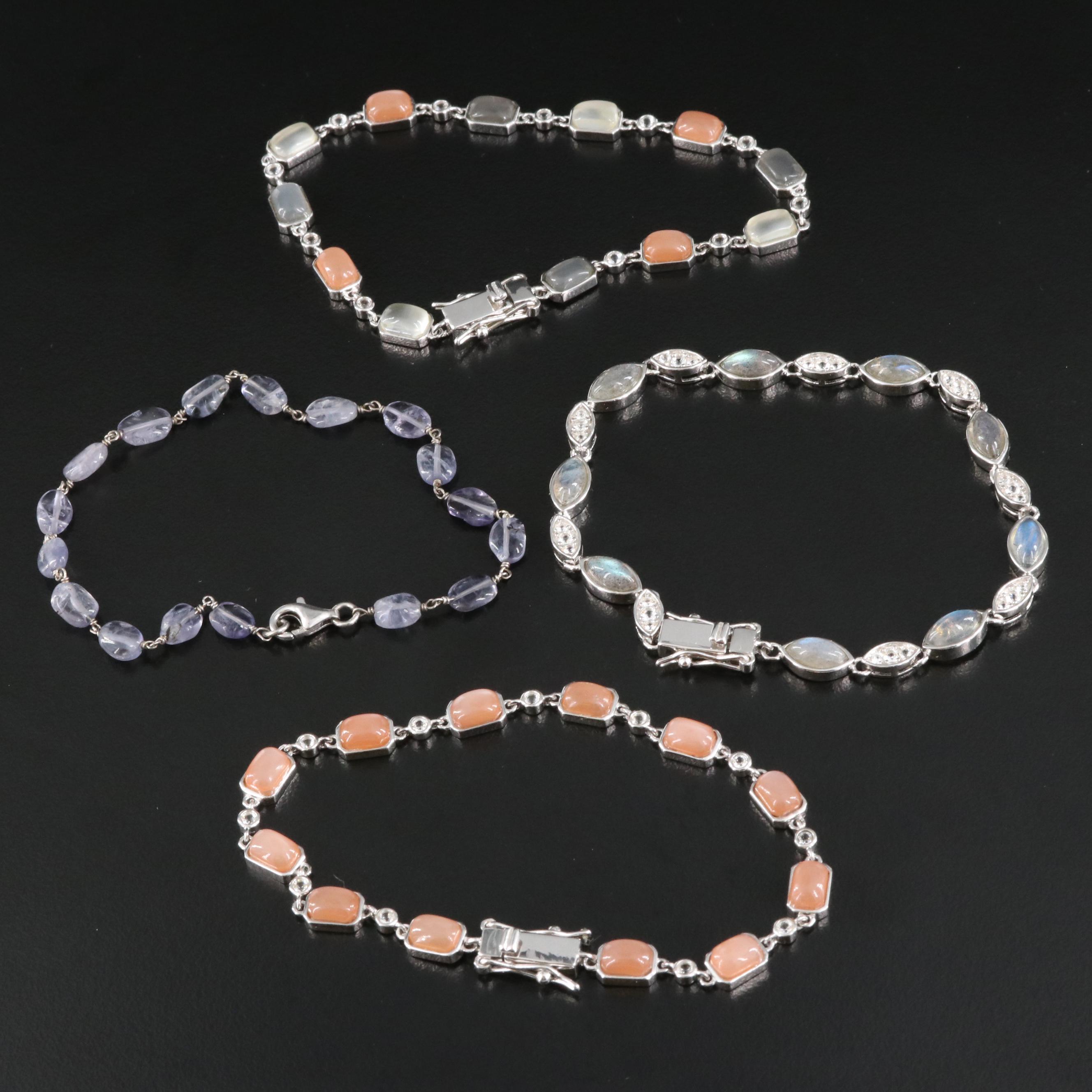 Sterling Bracelet Collection with Moonstone, Labradorite and Iolite
