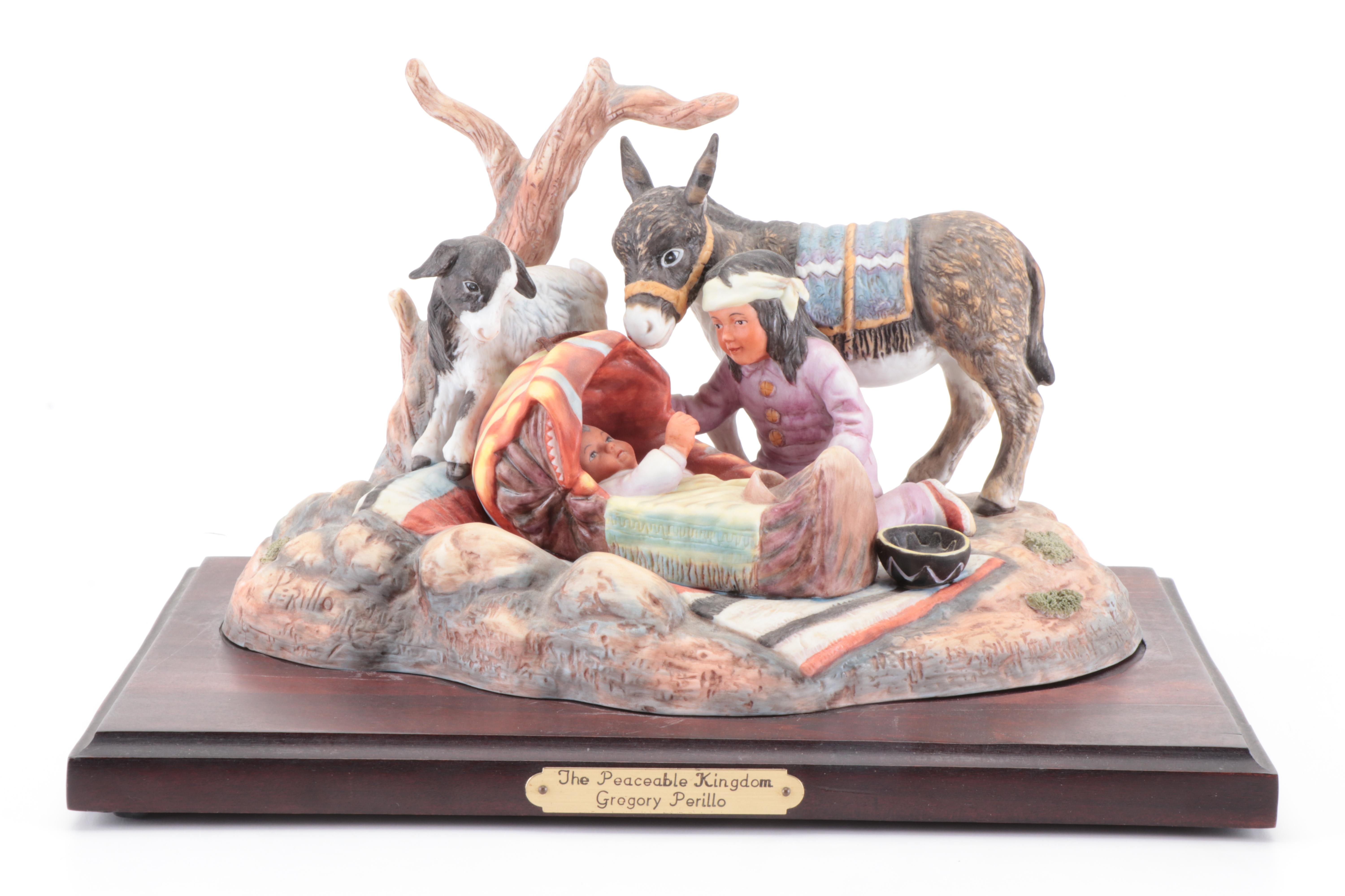 Gregory Perillo "The Peaceable Kingdom" Ceramic Figurine and Ceramic Plate