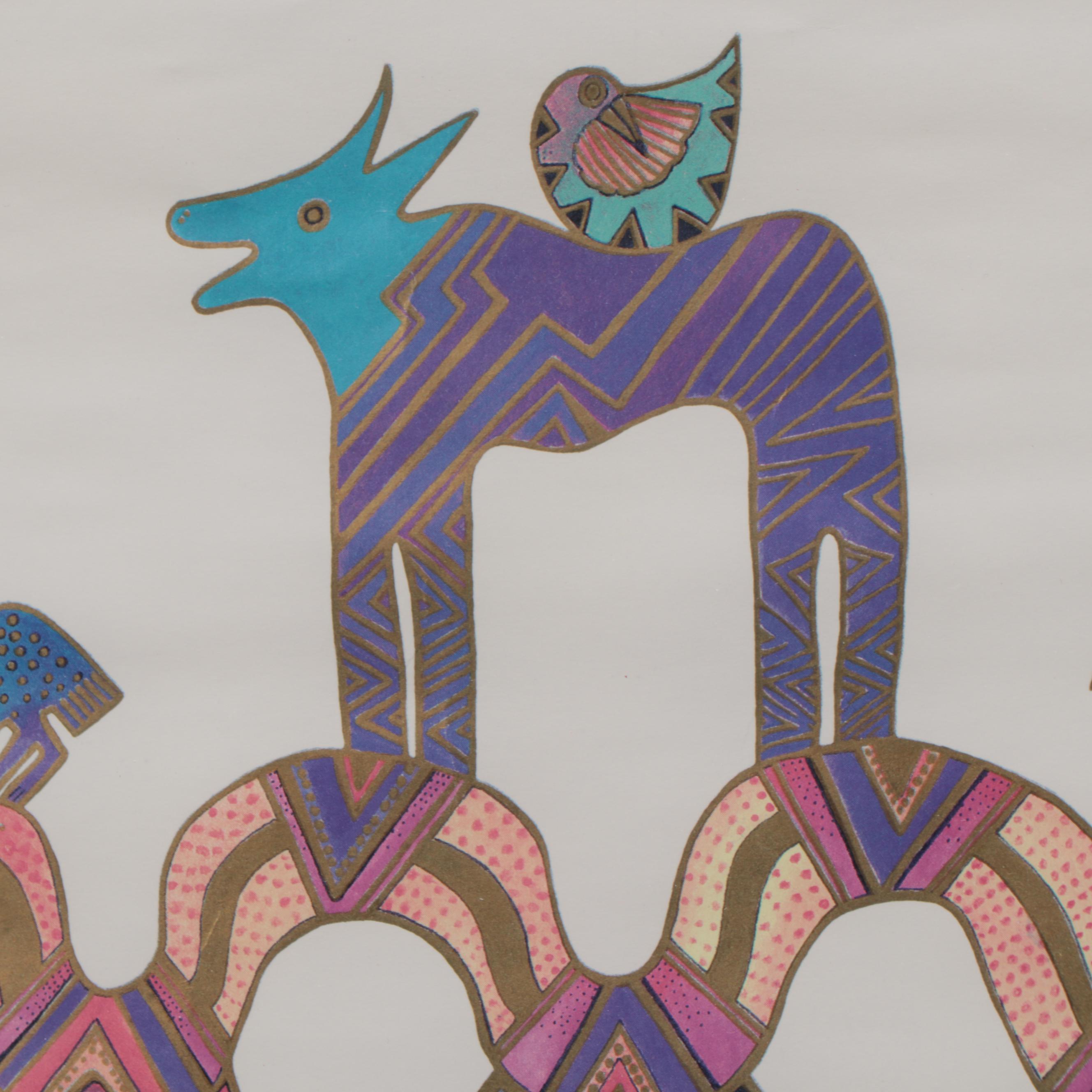 Laurel Burch Studios Offset Lithograph of Stylized Animals, 21st Century