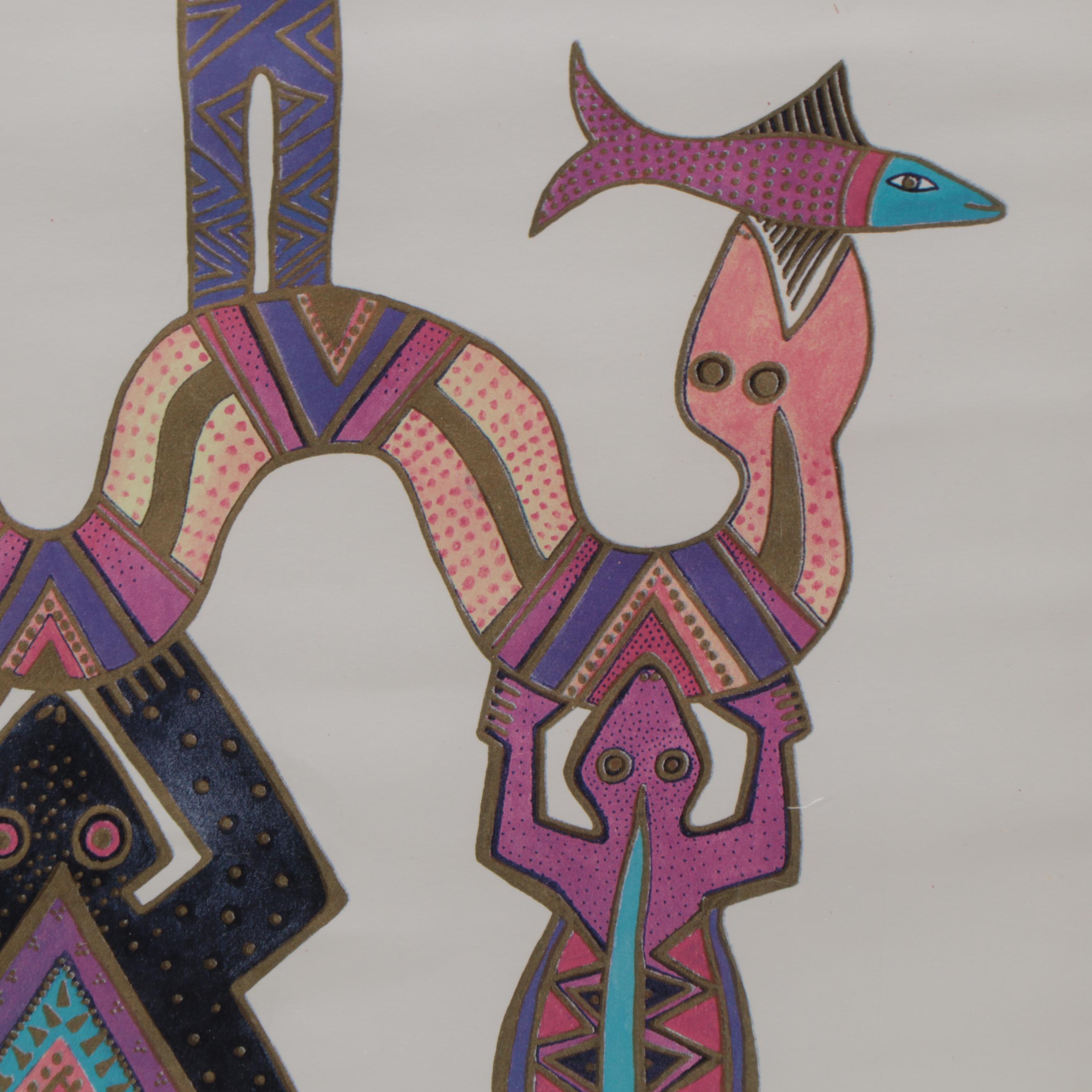 Laurel Burch Studios Offset Lithograph of Stylized Animals, 21st Century