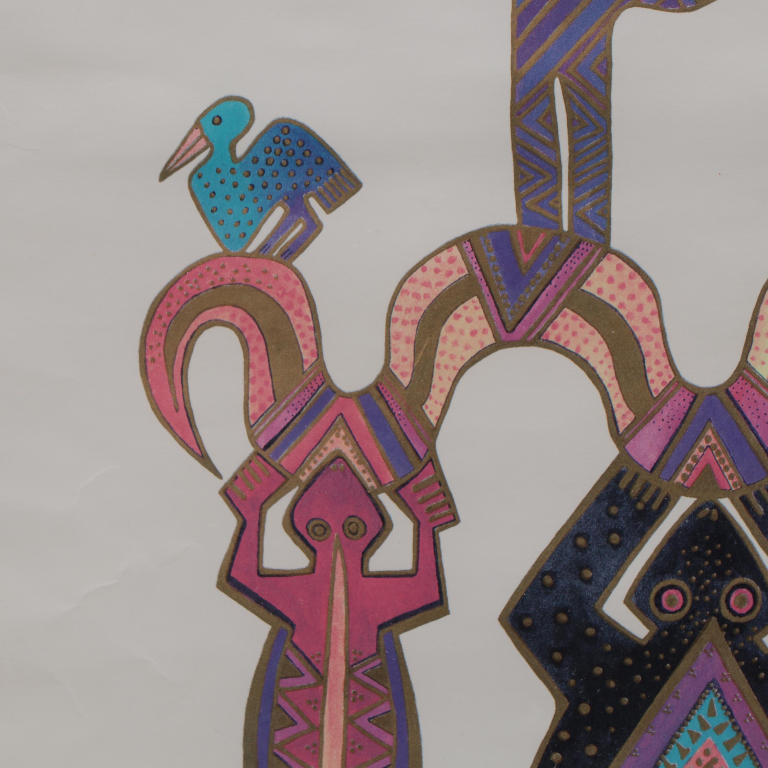 Laurel Burch Studios Offset Lithograph of Stylized Animals, 21st Century