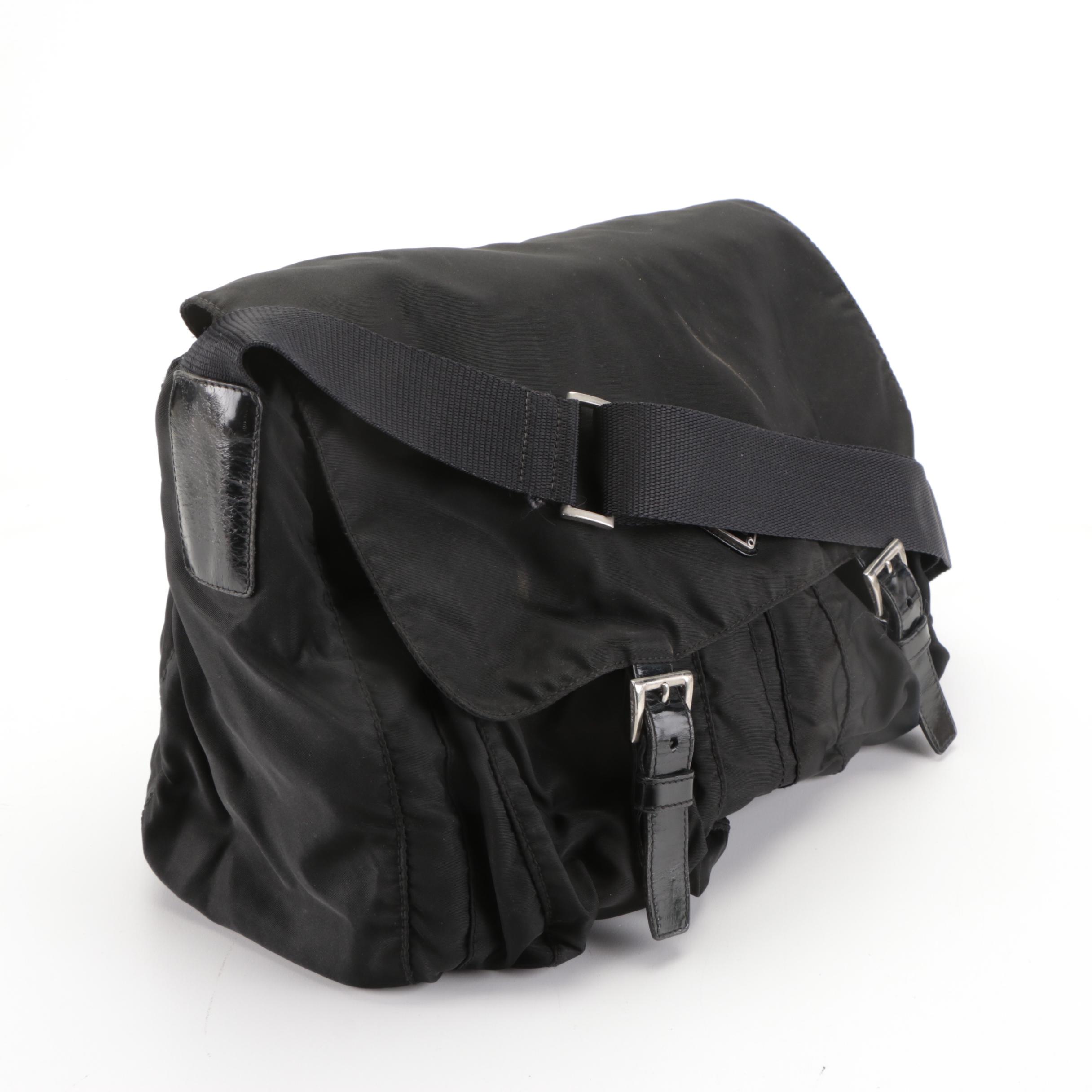 Prada Messenger Bag in Black Tessuto Nylon and Leather Trim