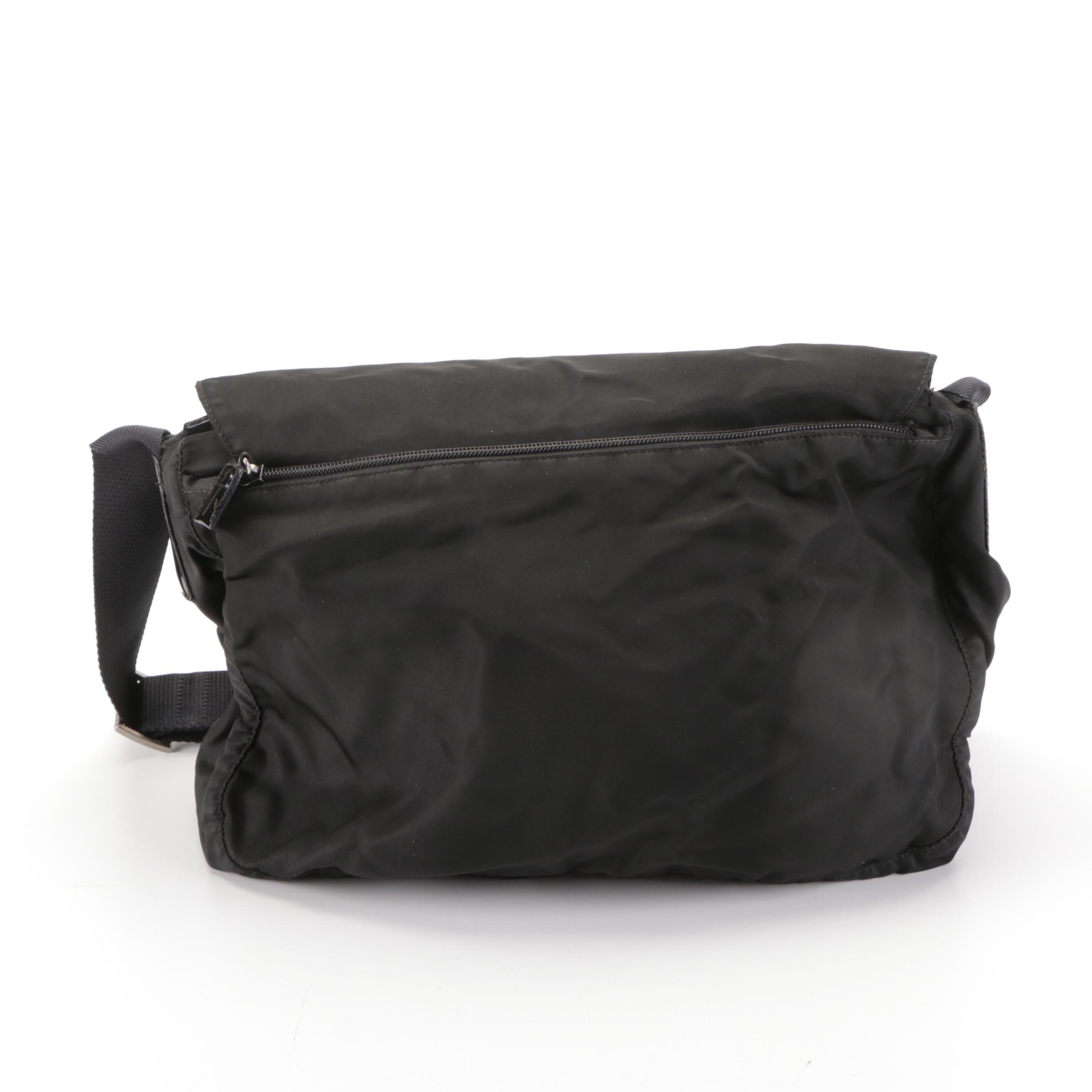 Prada Messenger Bag in Black Tessuto Nylon and Leather Trim