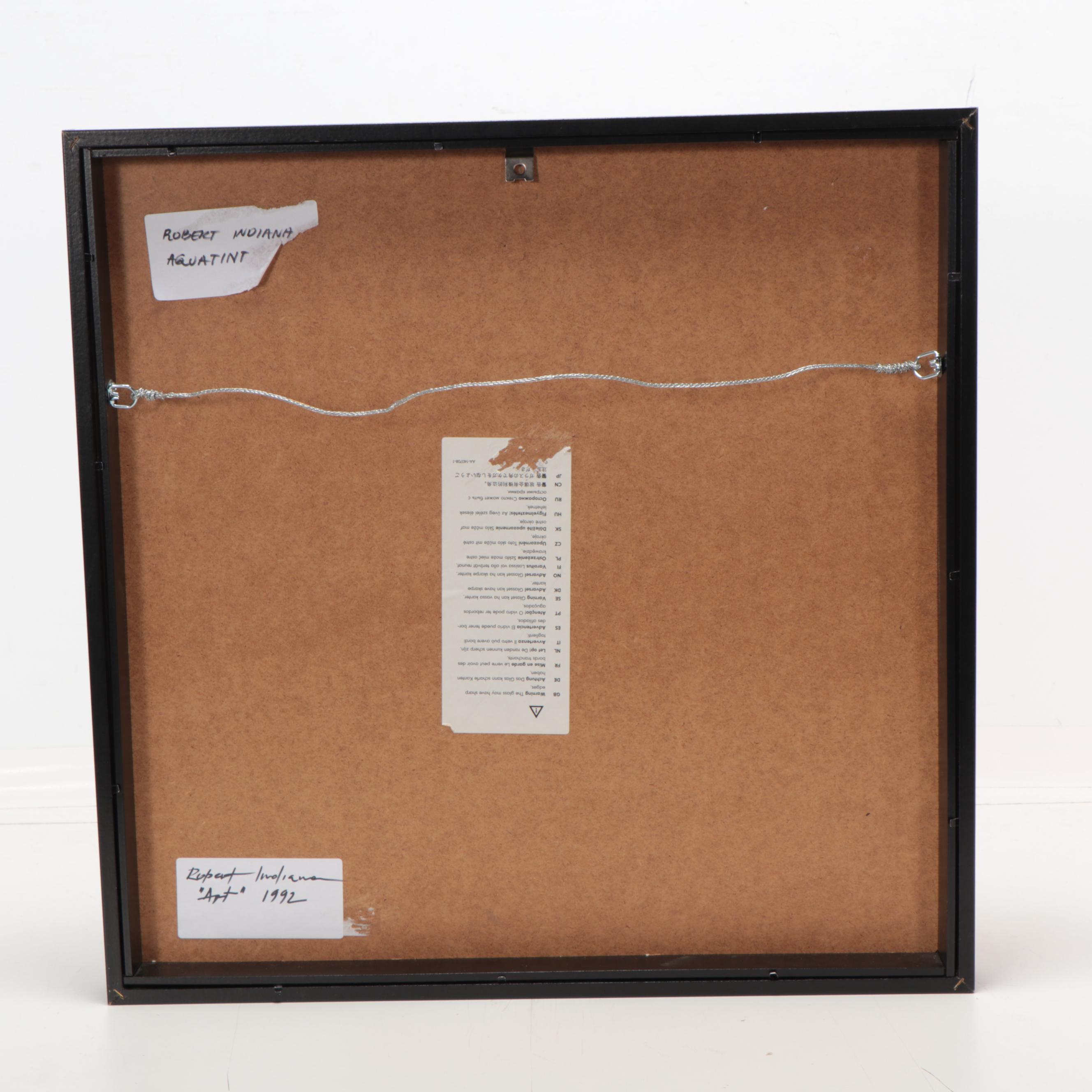 Robert Indiana Aquatint Etching "ART," 1992