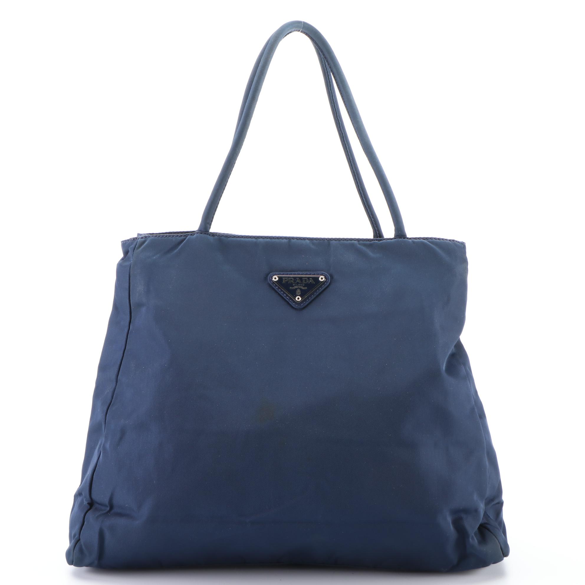 Prada Small City Shopper Tote Bag in Navy Blue Nylon Tessuto