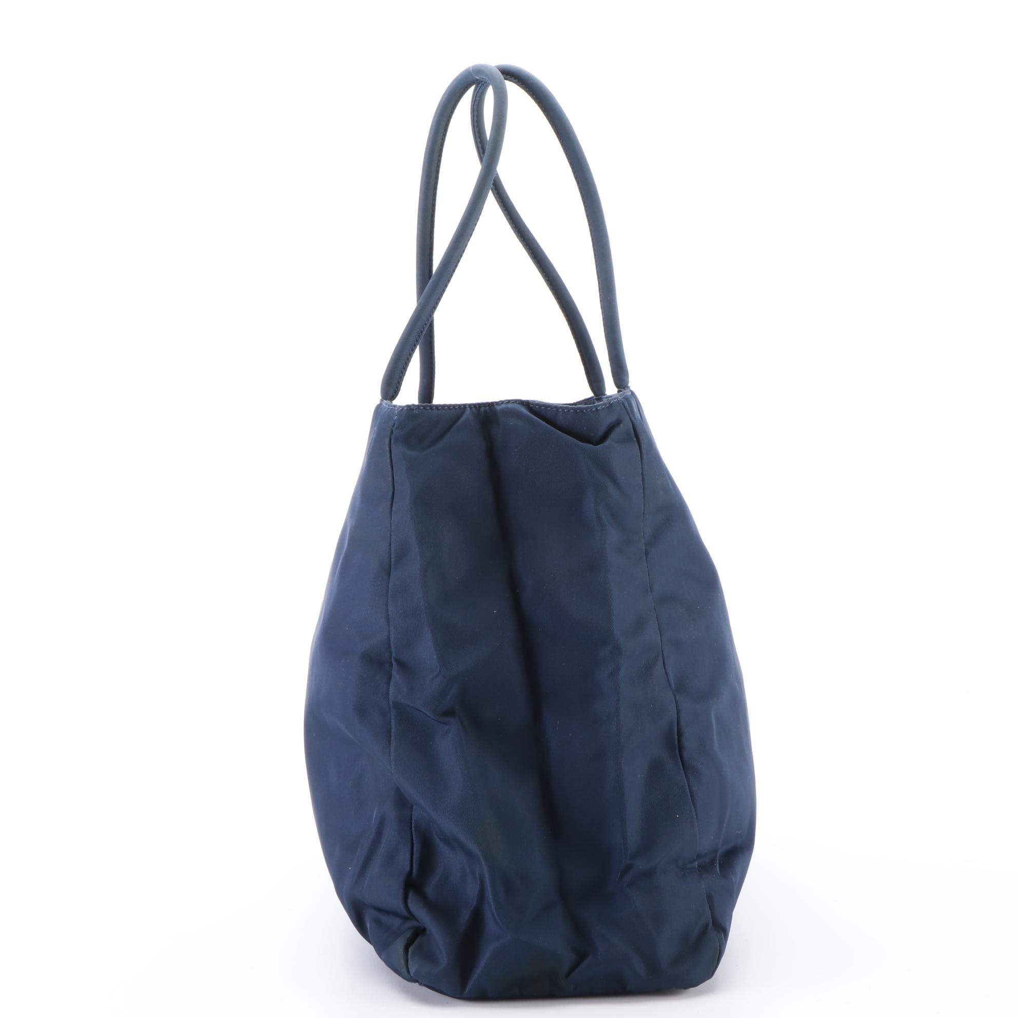 Prada Small City Shopper Tote Bag in Navy Blue Nylon Tessuto