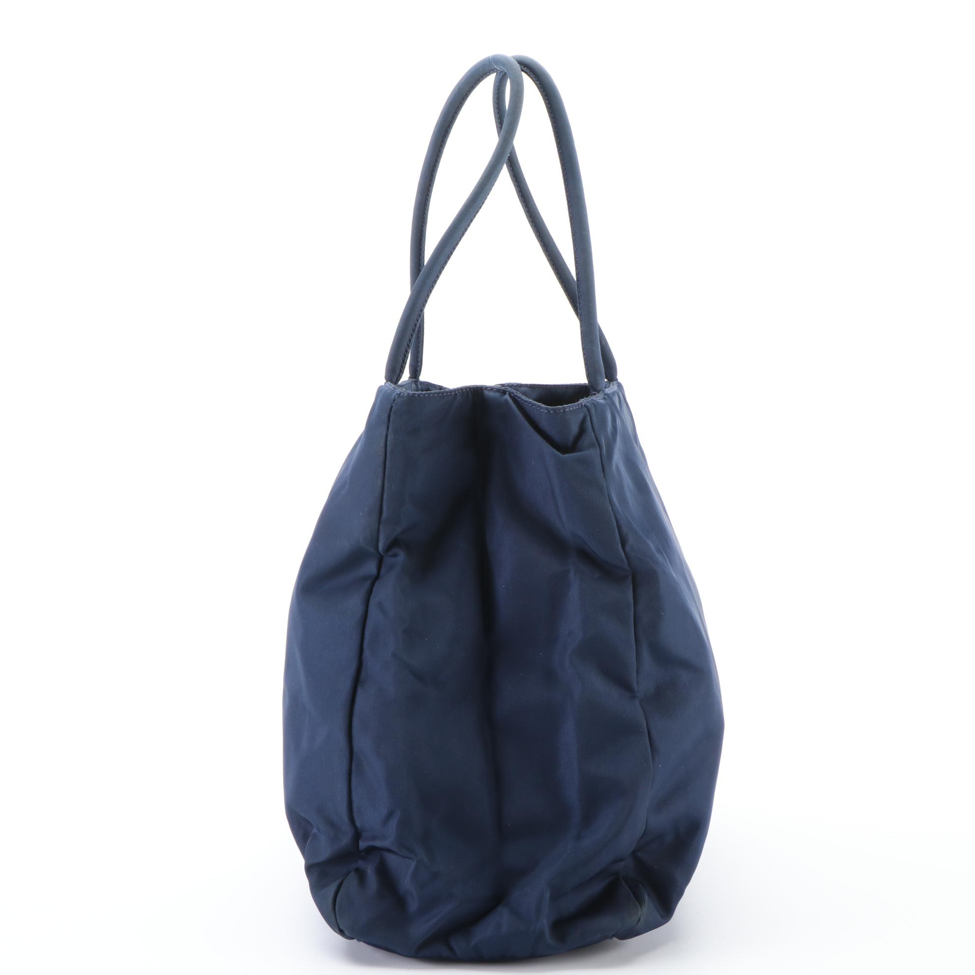 Prada Small City Shopper Tote Bag in Navy Blue Nylon Tessuto