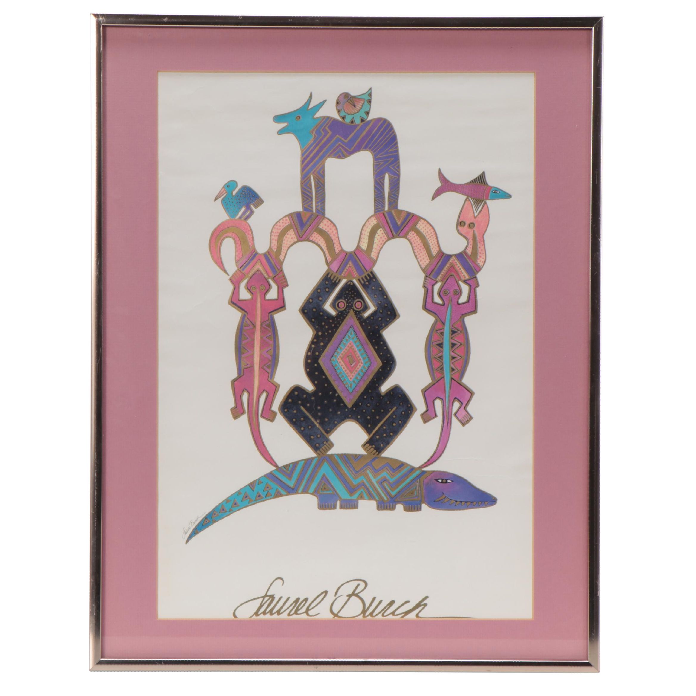 Laurel Burch Studios Offset Lithograph of Stylized Animals, 21st Century