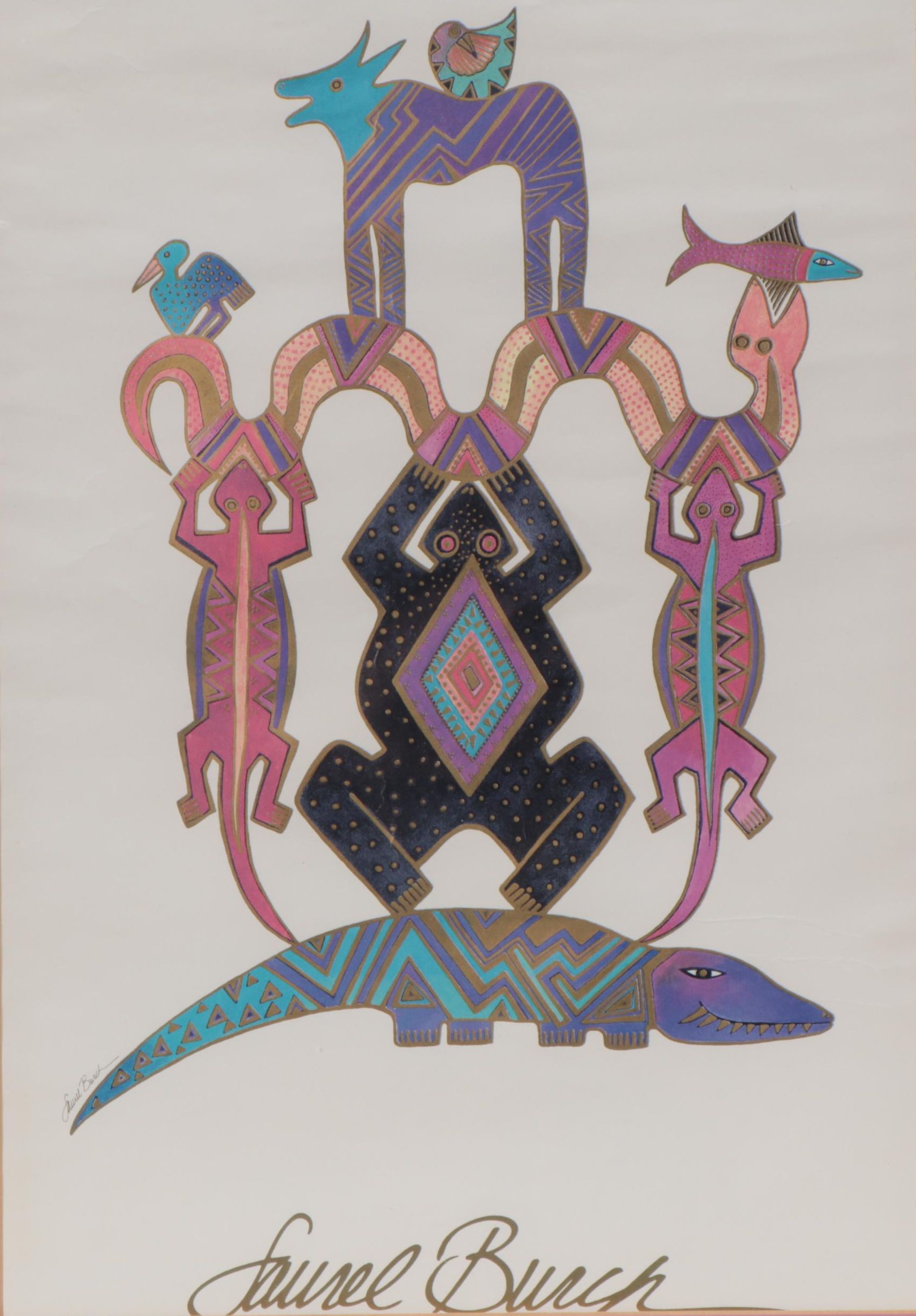 Laurel Burch Studios Offset Lithograph of Stylized Animals, 21st Century