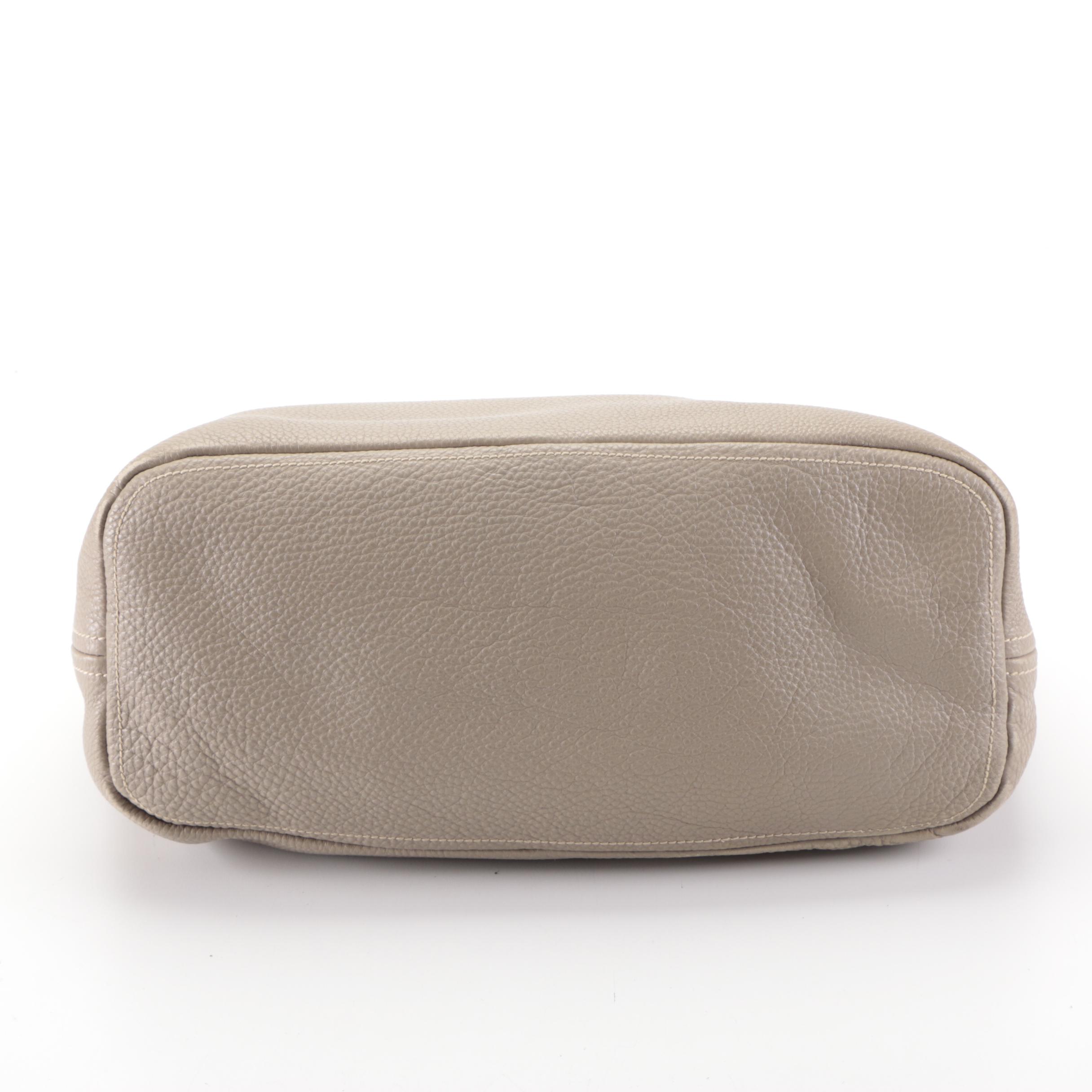 Prada Whipstitched Top Handle Shoulder Bag in Taupe Pebbled Calfskin Leather