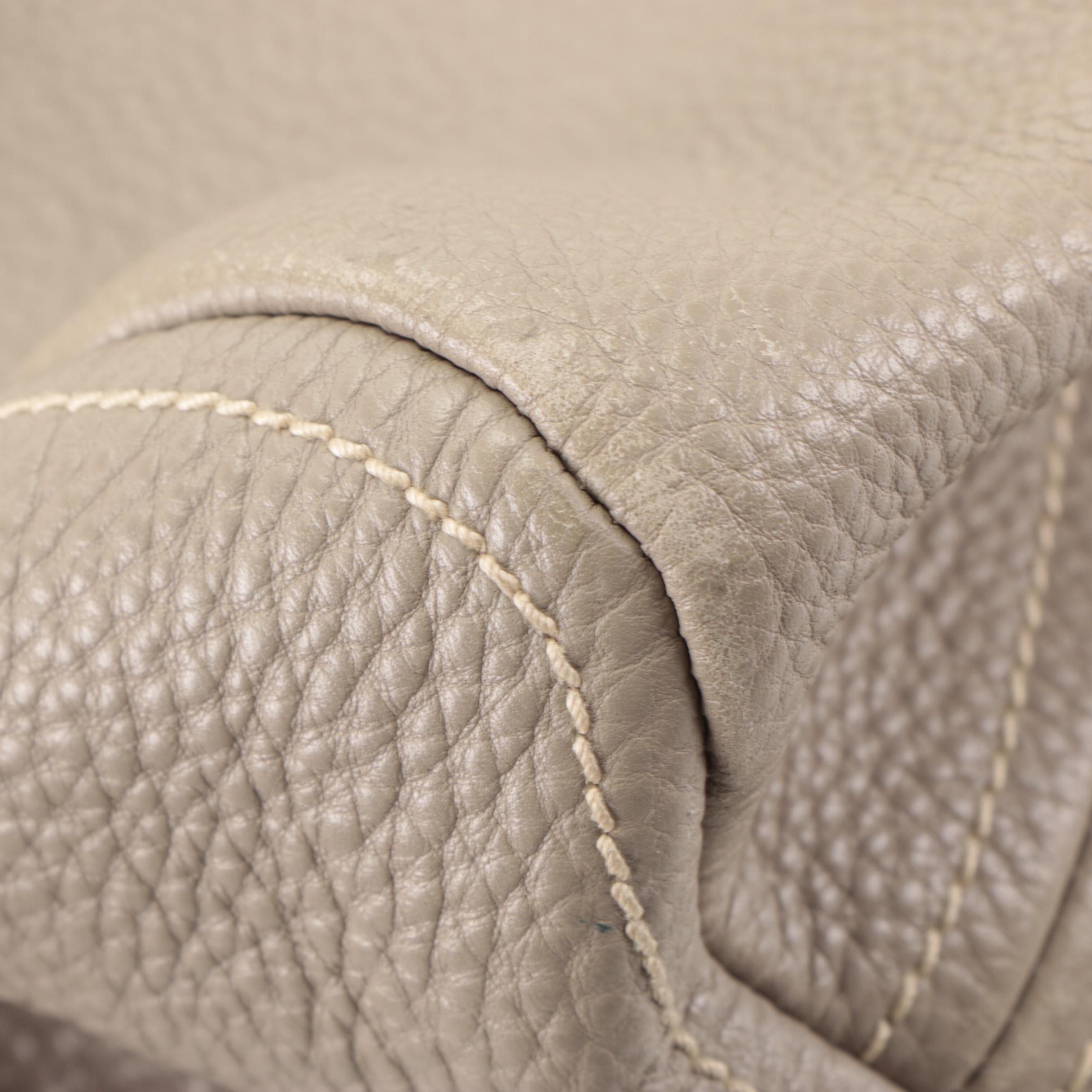 Prada Whipstitched Top Handle Shoulder Bag in Taupe Pebbled Calfskin Leather