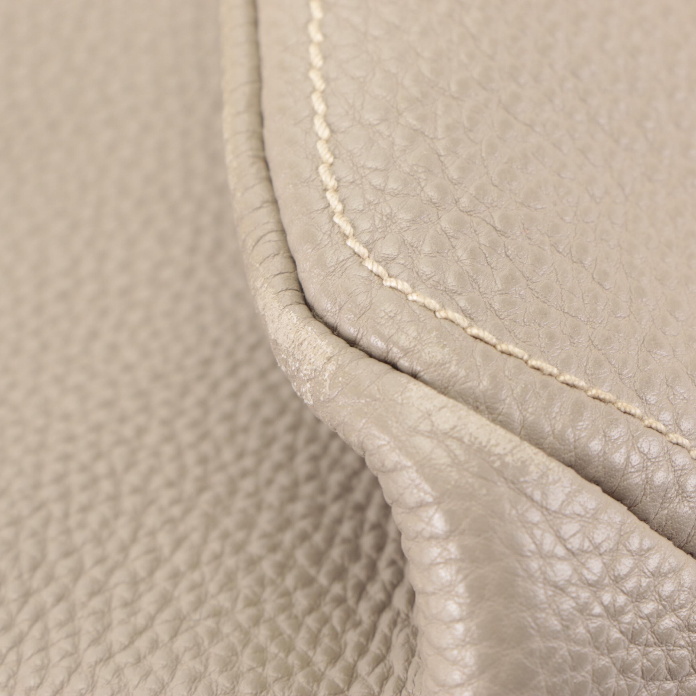 Prada Whipstitched Top Handle Shoulder Bag in Taupe Pebbled Calfskin Leather