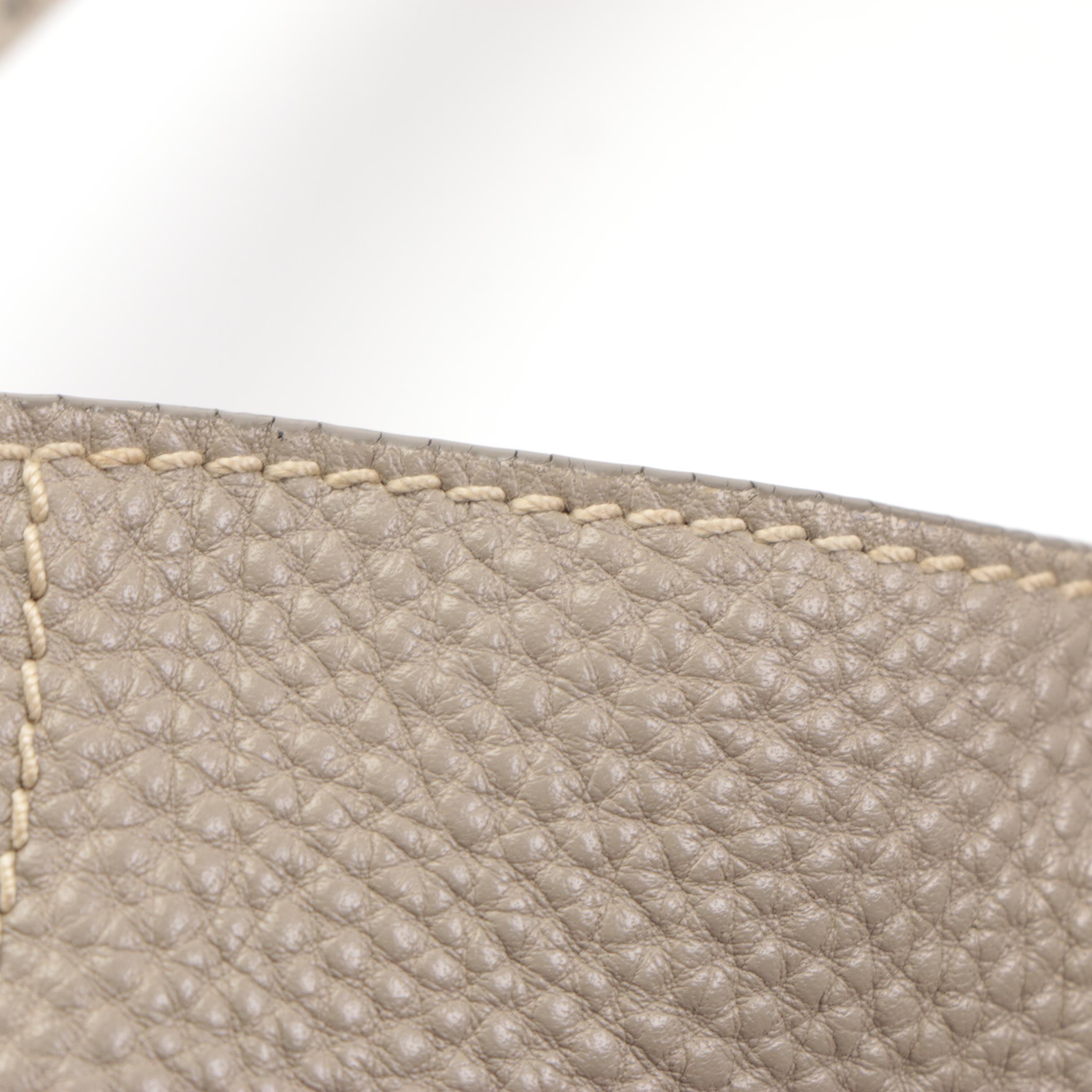 Prada Whipstitched Top Handle Shoulder Bag in Taupe Pebbled Calfskin Leather