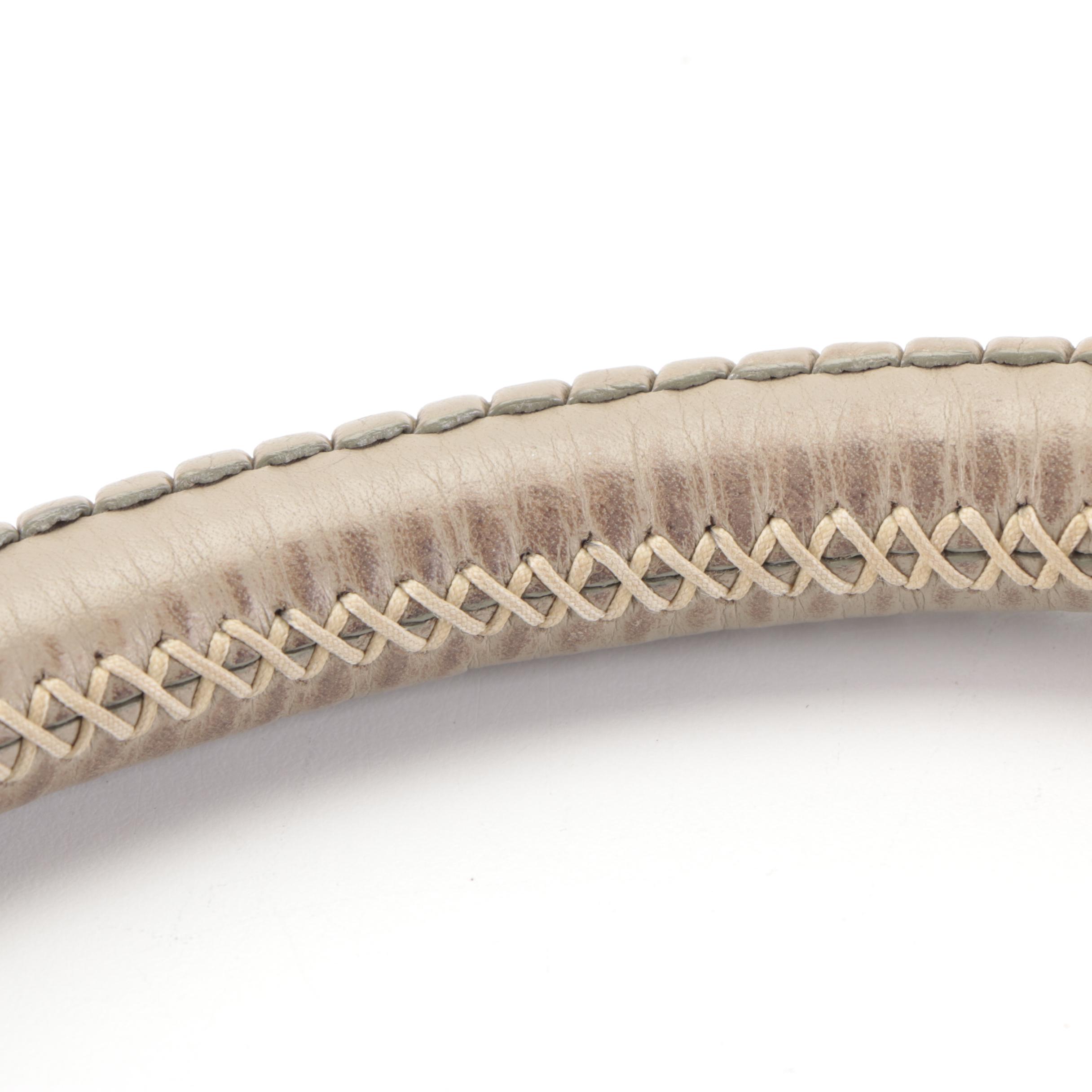 Prada Whipstitched Top Handle Shoulder Bag in Taupe Pebbled Calfskin Leather