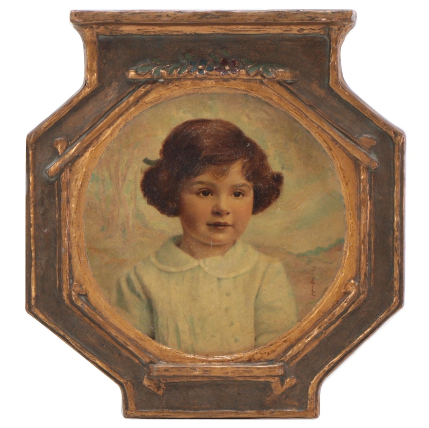 Hand-Color Bromoil Print of Young Girl, Early 20th Century