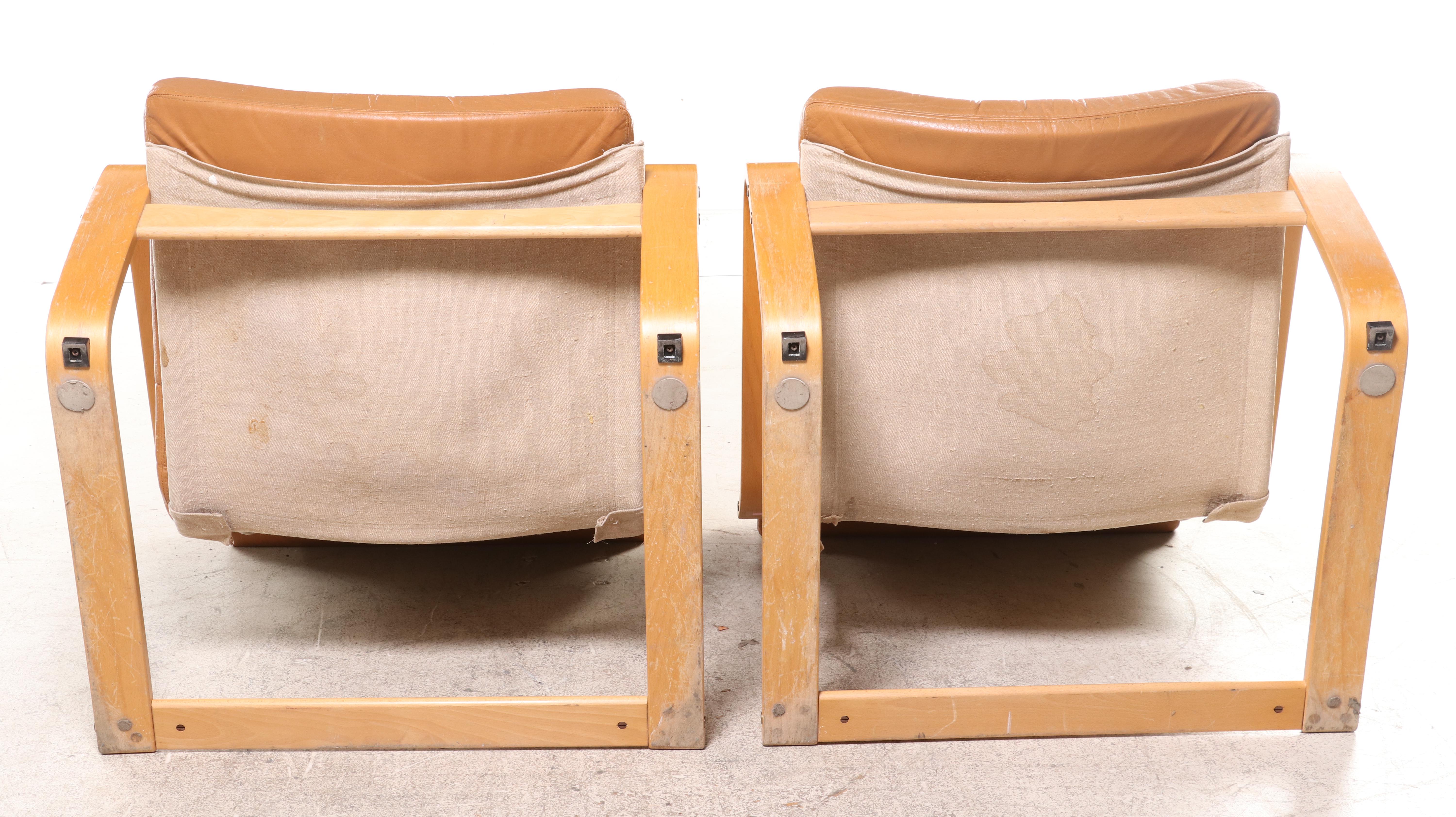 Noburu Nakamura for IKEA "Poem" Modernist Beech and Leather Lounge Chairs
