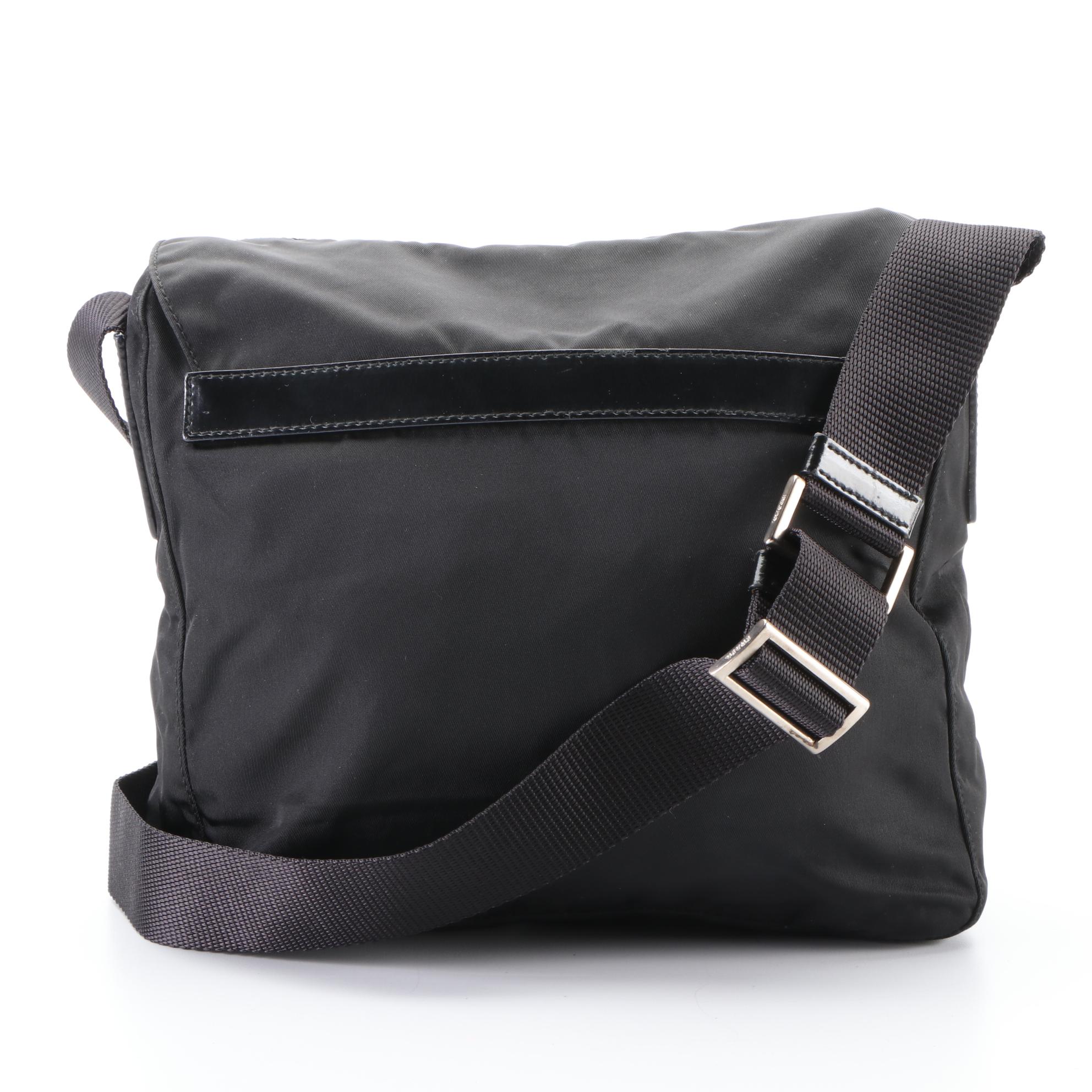 Prada Crossbody Messenger Bag in Black Tessuto Nylon with Leather Trim