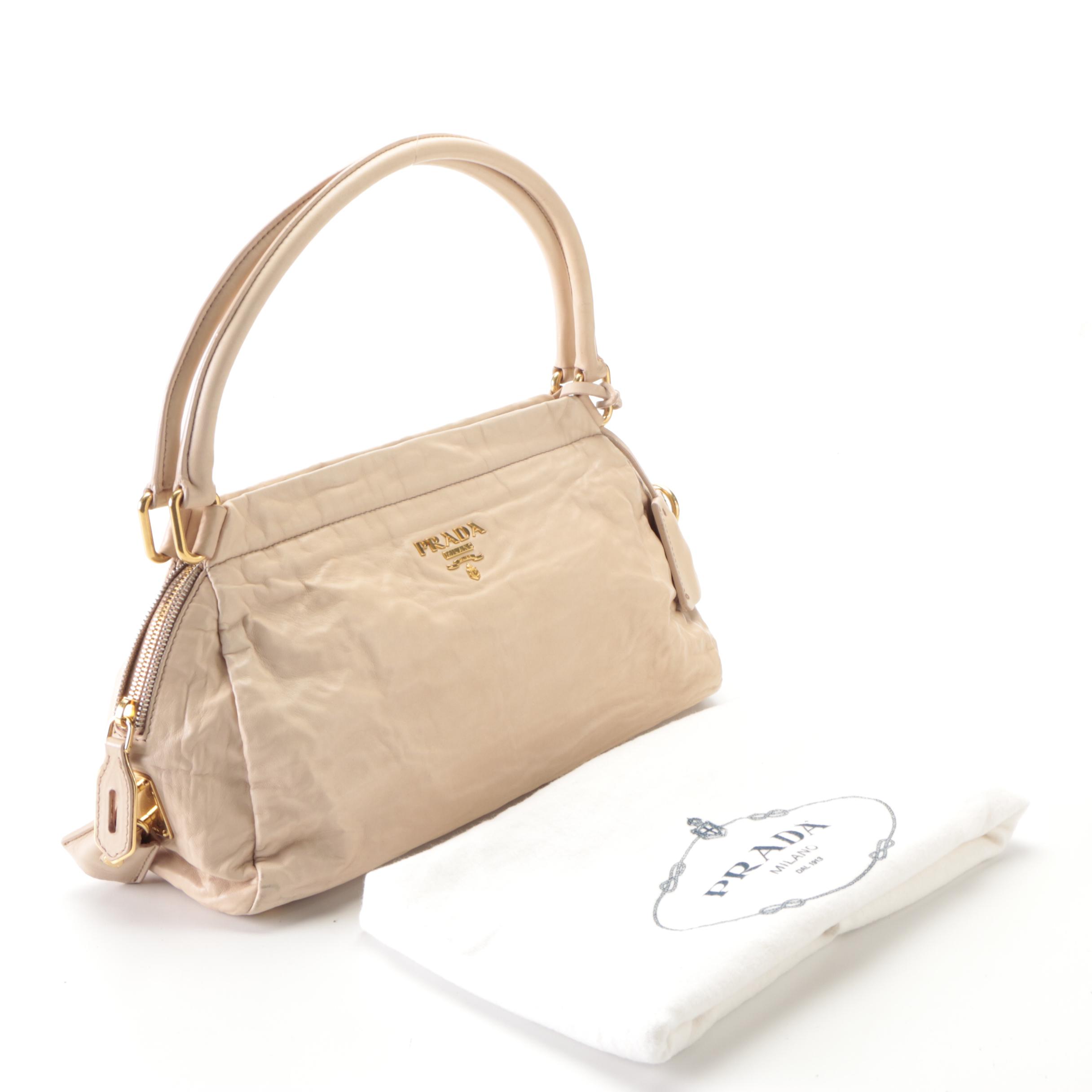 Prada Wrinkled Leather Handbag in Cipria Antique Nappa