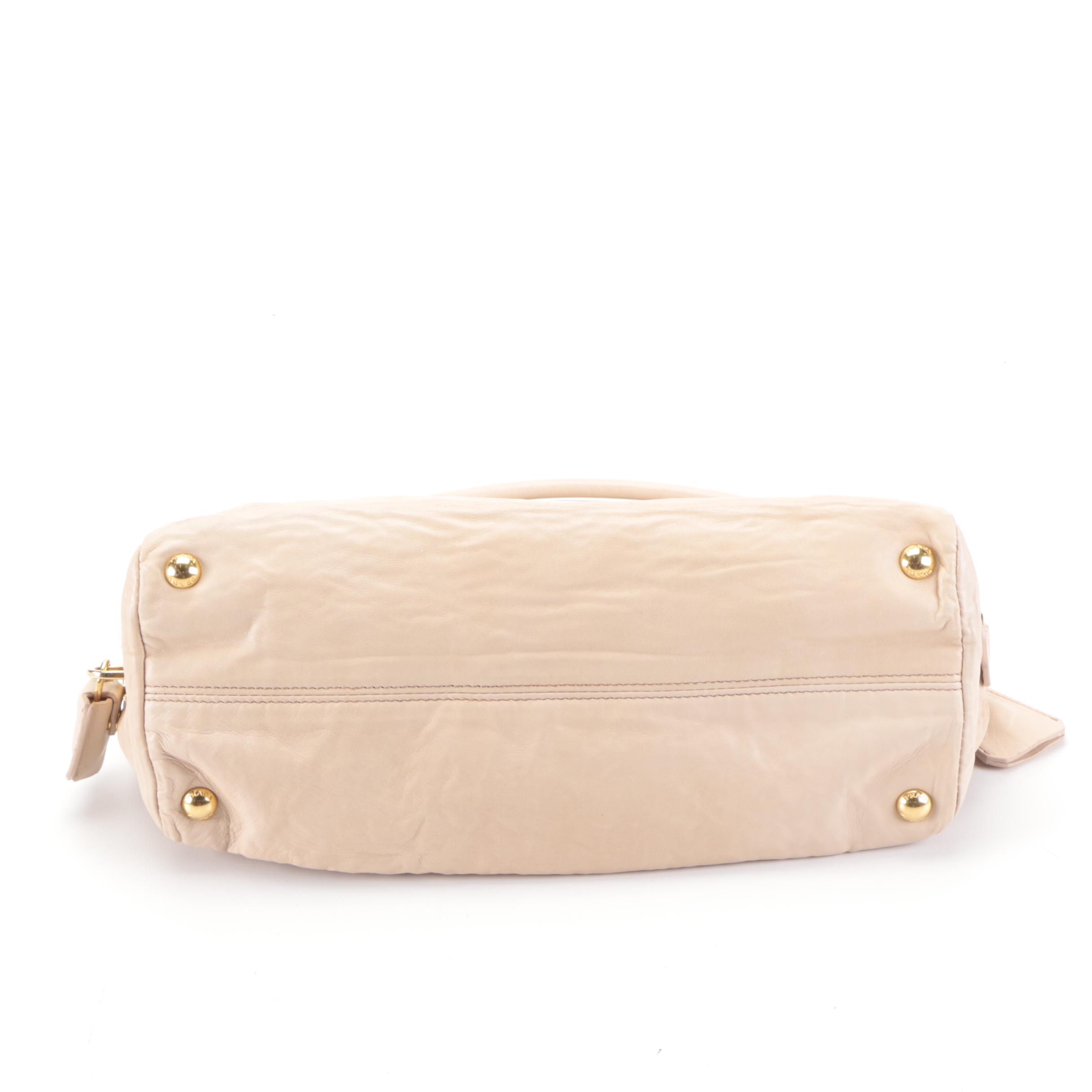 Prada Wrinkled Leather Handbag in Cipria Antique Nappa