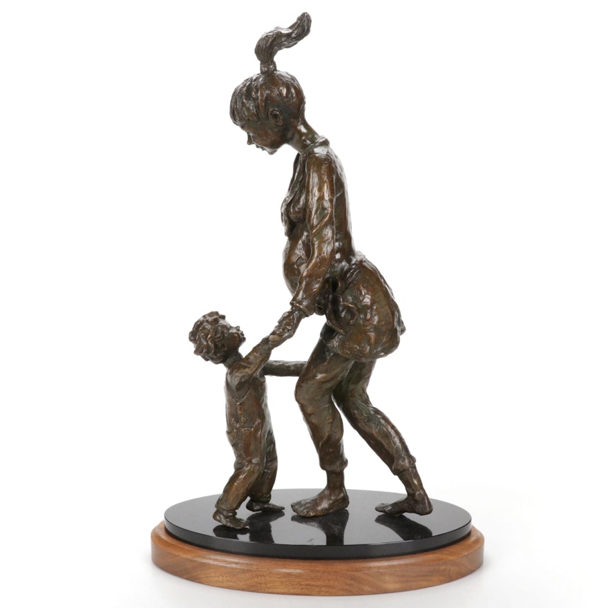 Renate Fackler Bronze Sculpture on Rotating Base "Carry Me," 2012