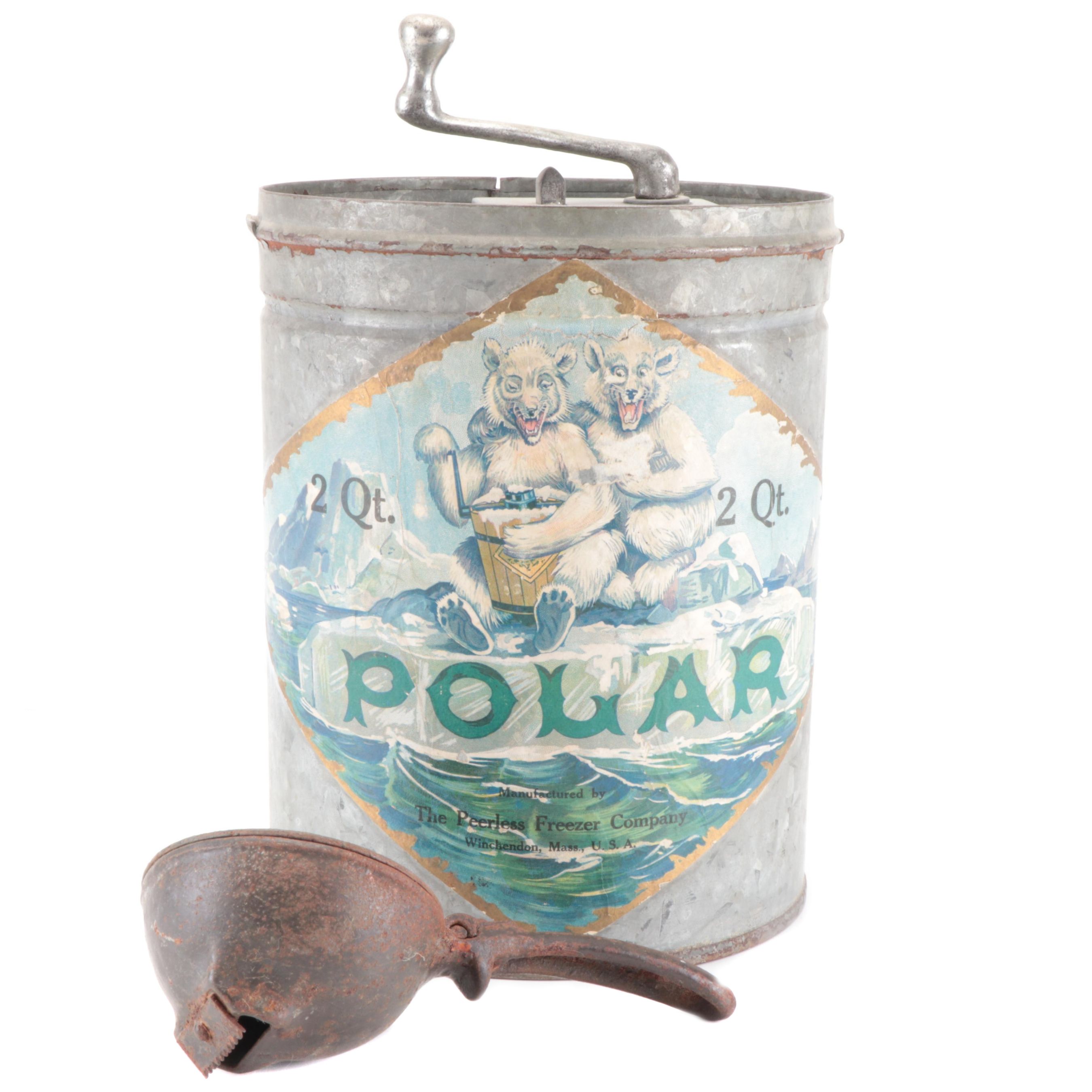 The Peerless Freezer Co. Hand Crank Ice Cream Freezer with Griswold Ice Shredder