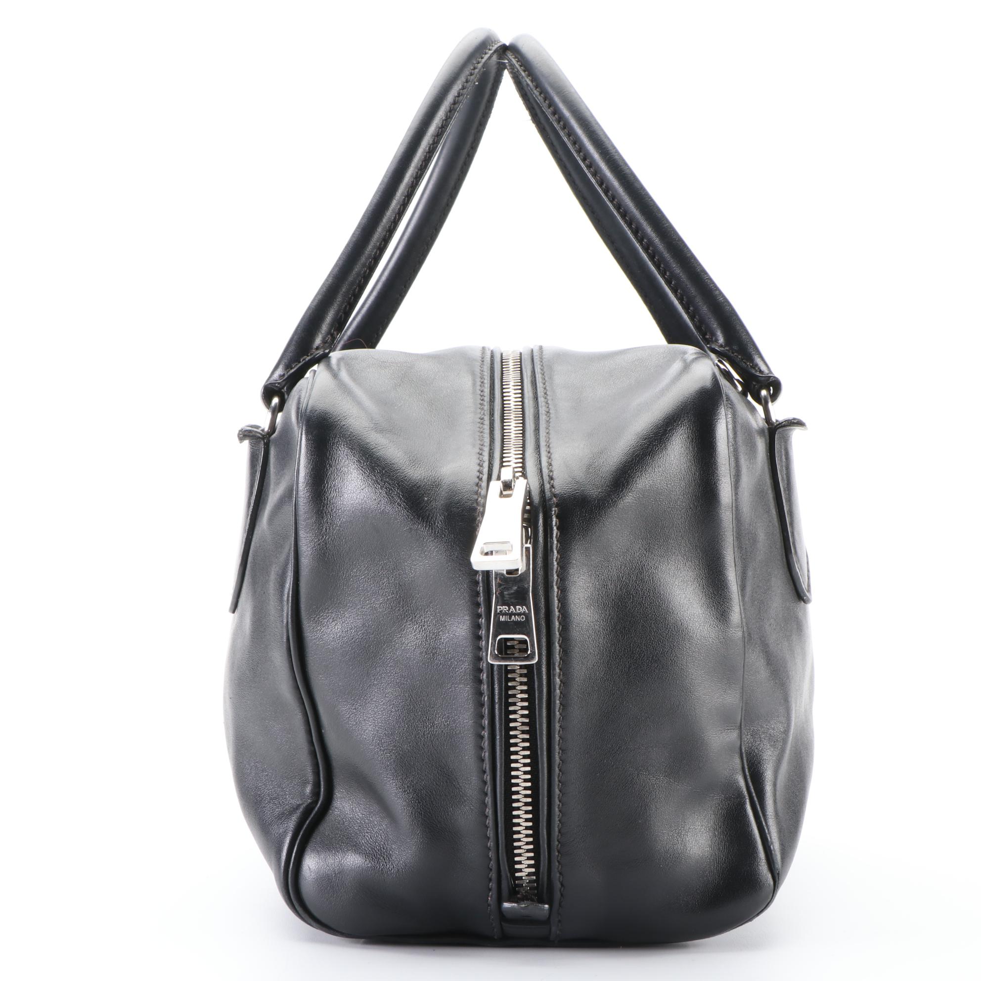 Prada Black and Pink Soft Calf Leather 1BB011 Small Inside Handbag