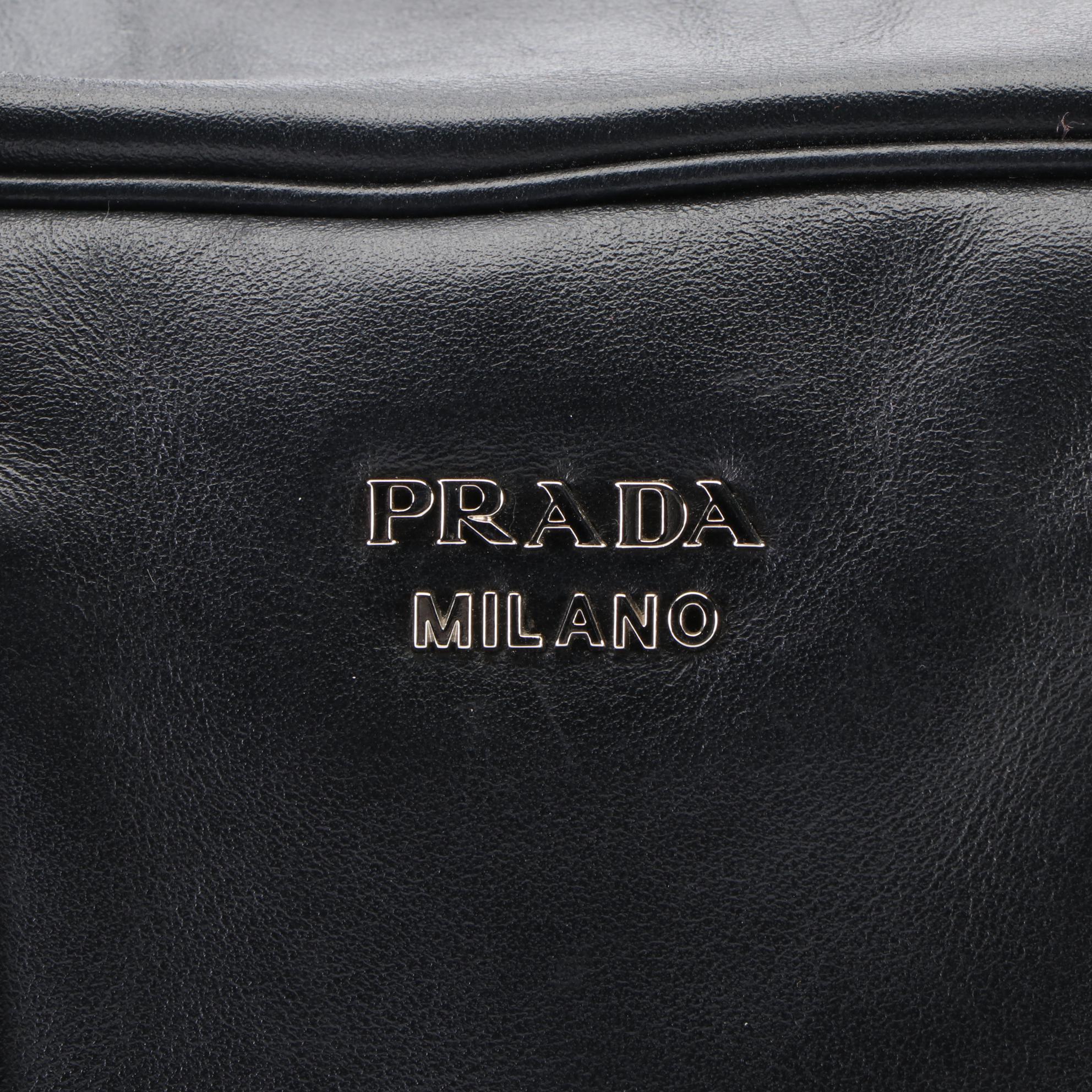 Prada Black and Pink Soft Calf Leather 1BB011 Small Inside Handbag