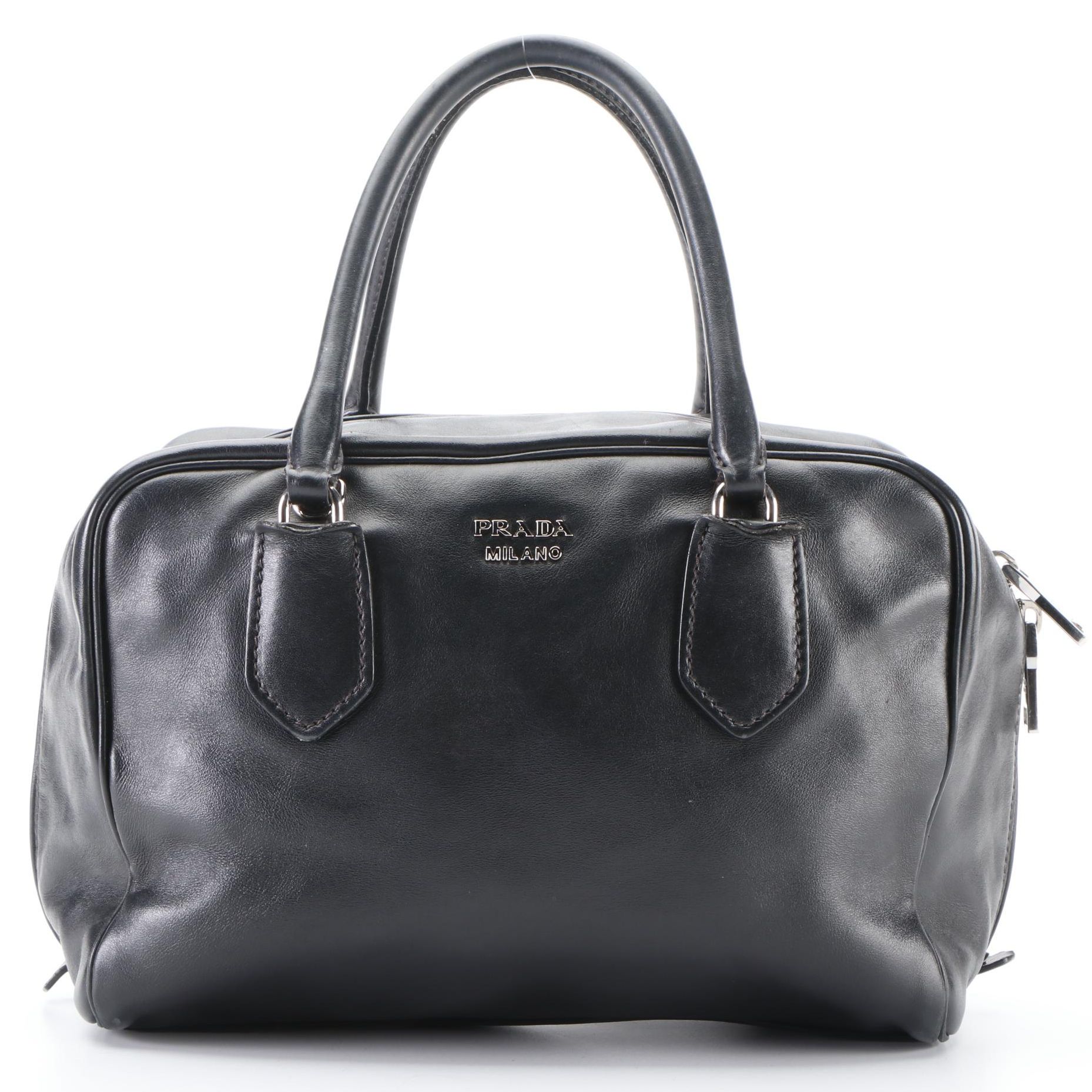 Prada Black and Pink Soft Calf Leather 1BB011 Small Inside Handbag