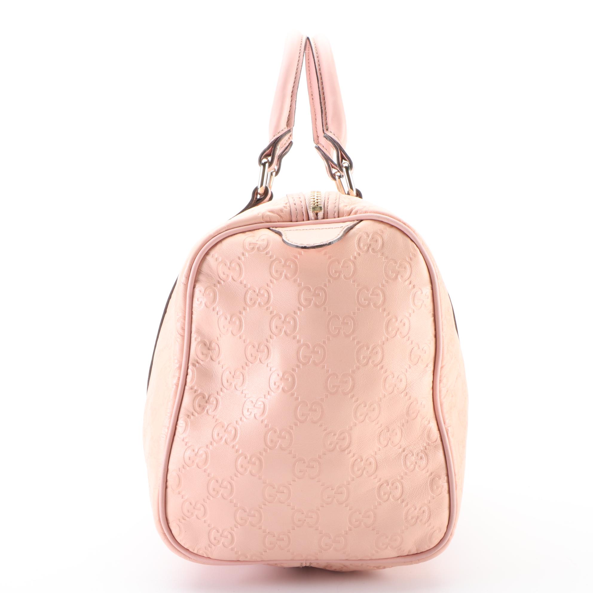 Gucci Joy Boston Bag in Pink Guccissima Calfskin and Smooth Leather