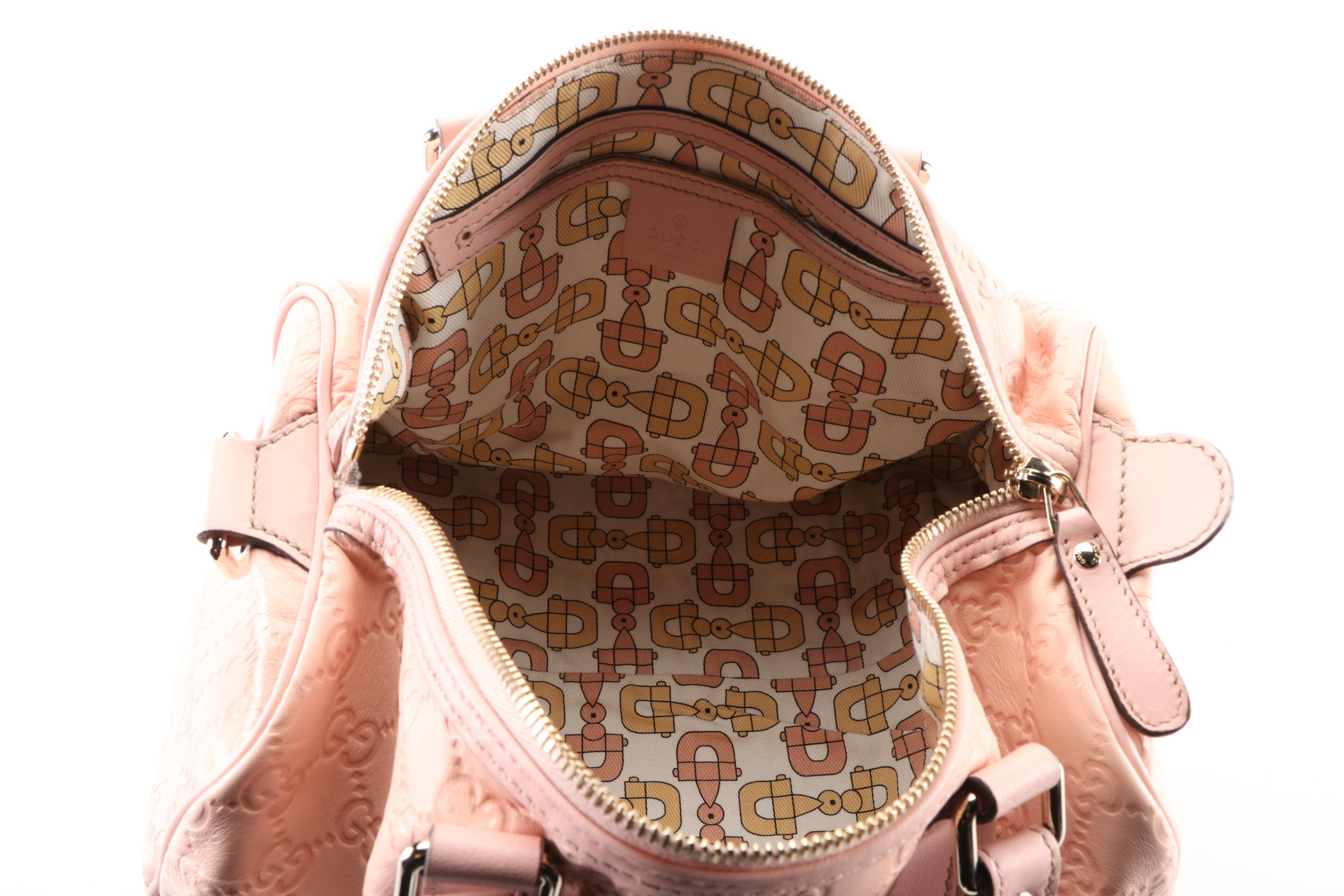 Gucci Joy Boston Bag in Pink Guccissima Calfskin and Smooth Leather