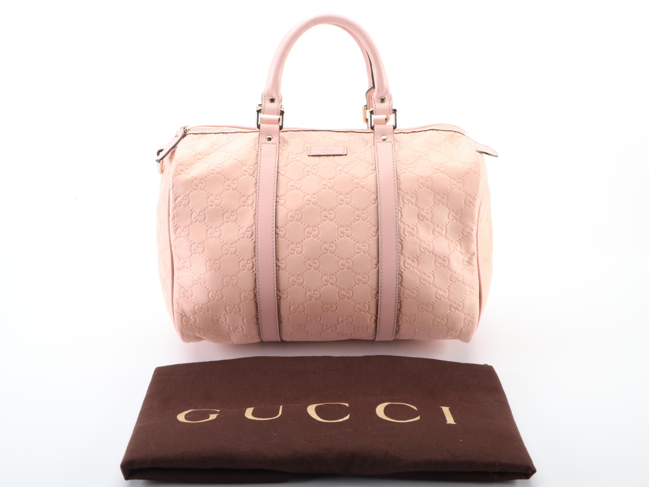 Gucci Joy Boston Bag in Pink Guccissima Calfskin and Smooth Leather