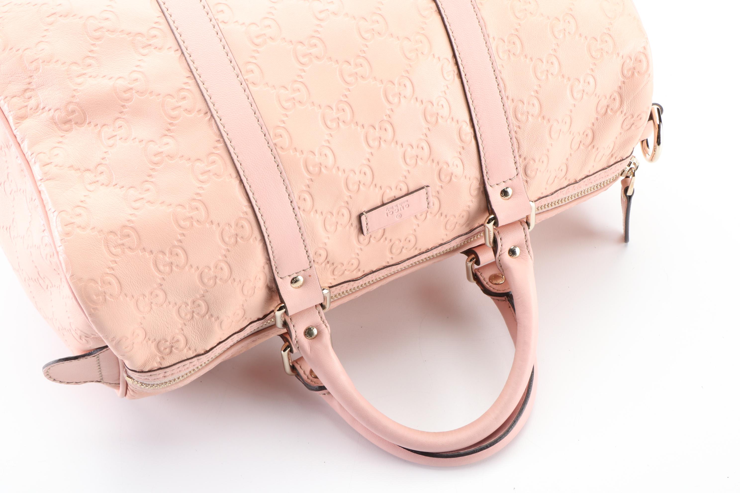 Gucci Joy Boston Bag in Pink Guccissima Calfskin and Smooth Leather