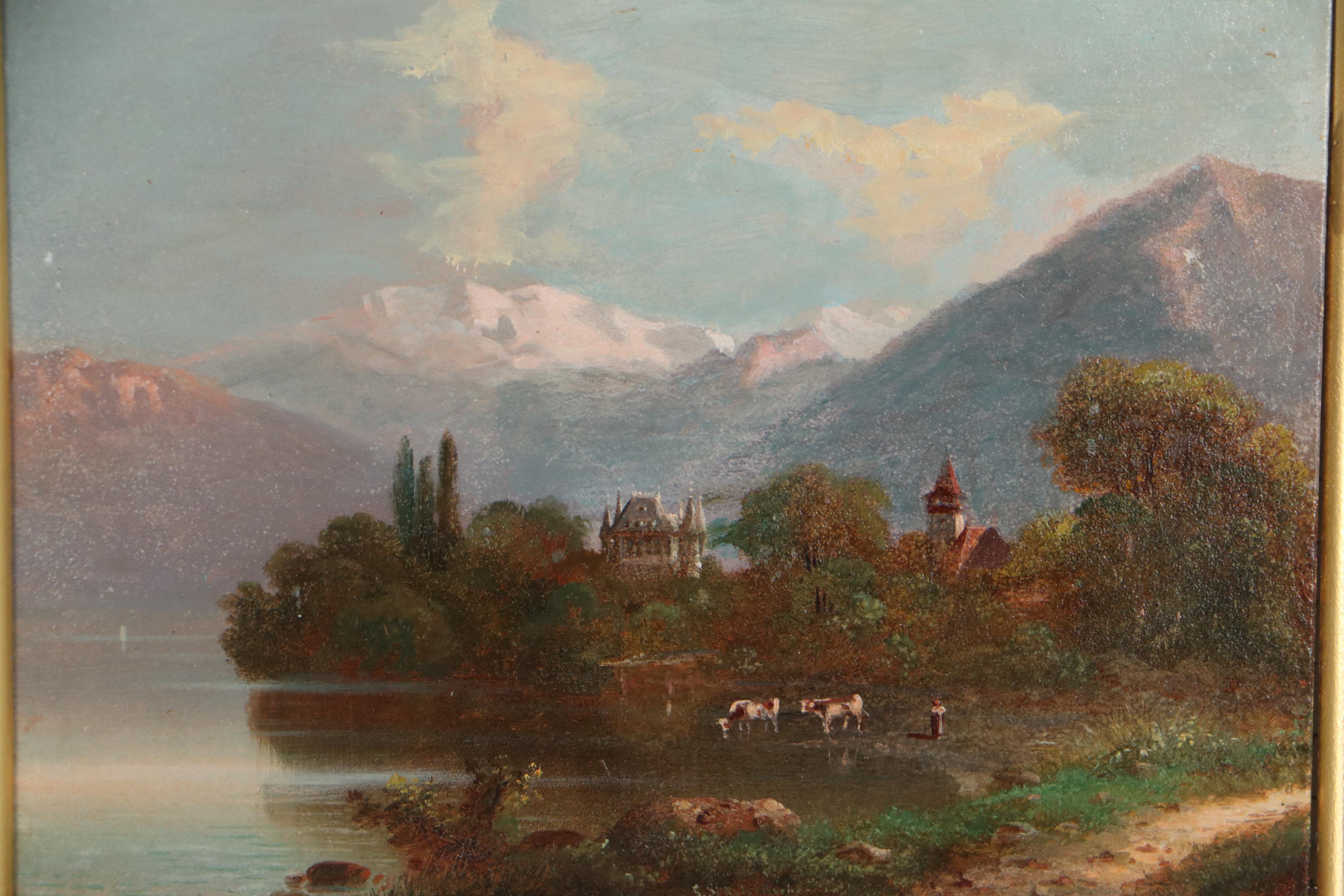 Oil Painting Attributed to Gottfried Stahly-Rychen of Lake Thun, 1905