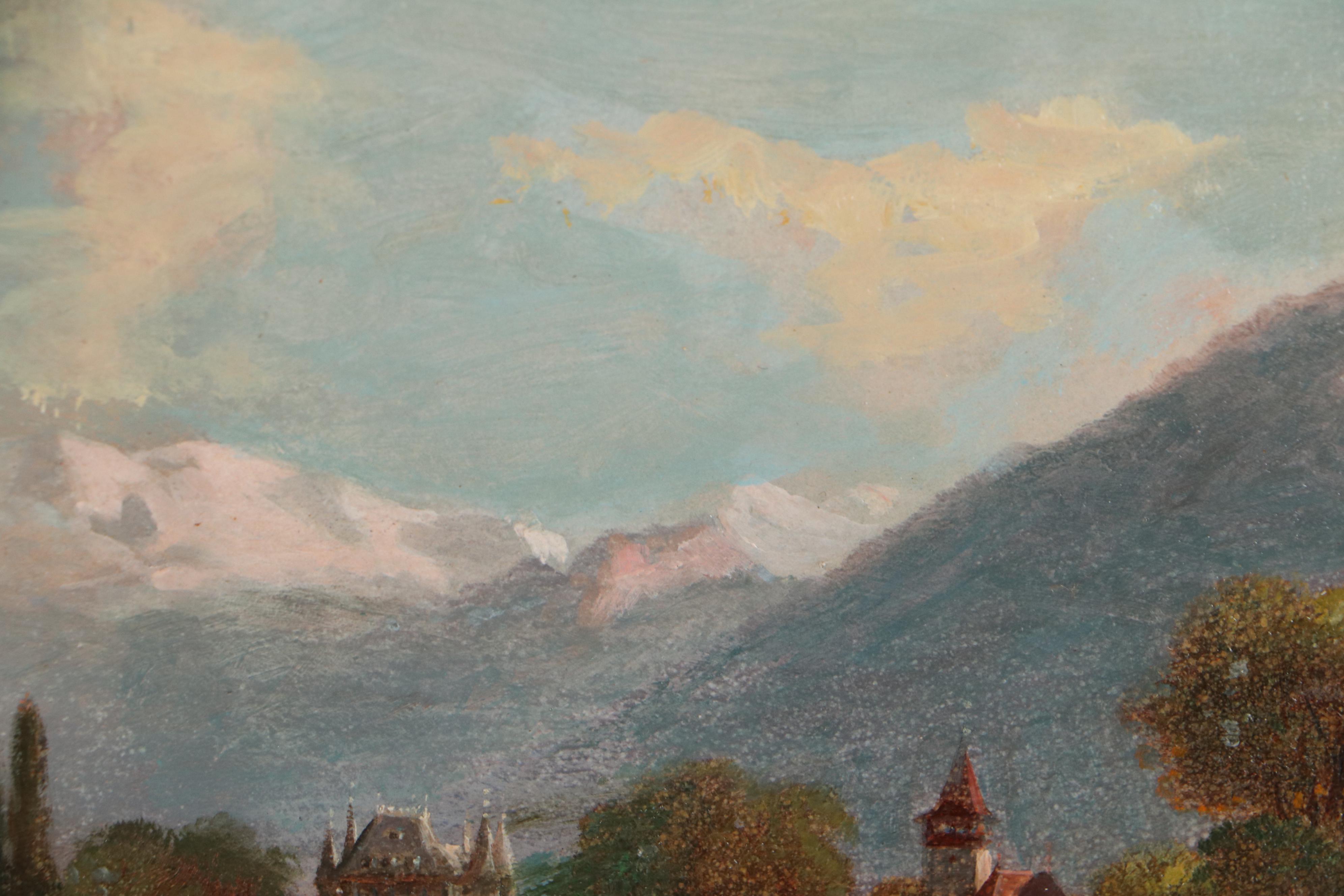Oil Painting Attributed to Gottfried Stahly-Rychen of Lake Thun, 1905