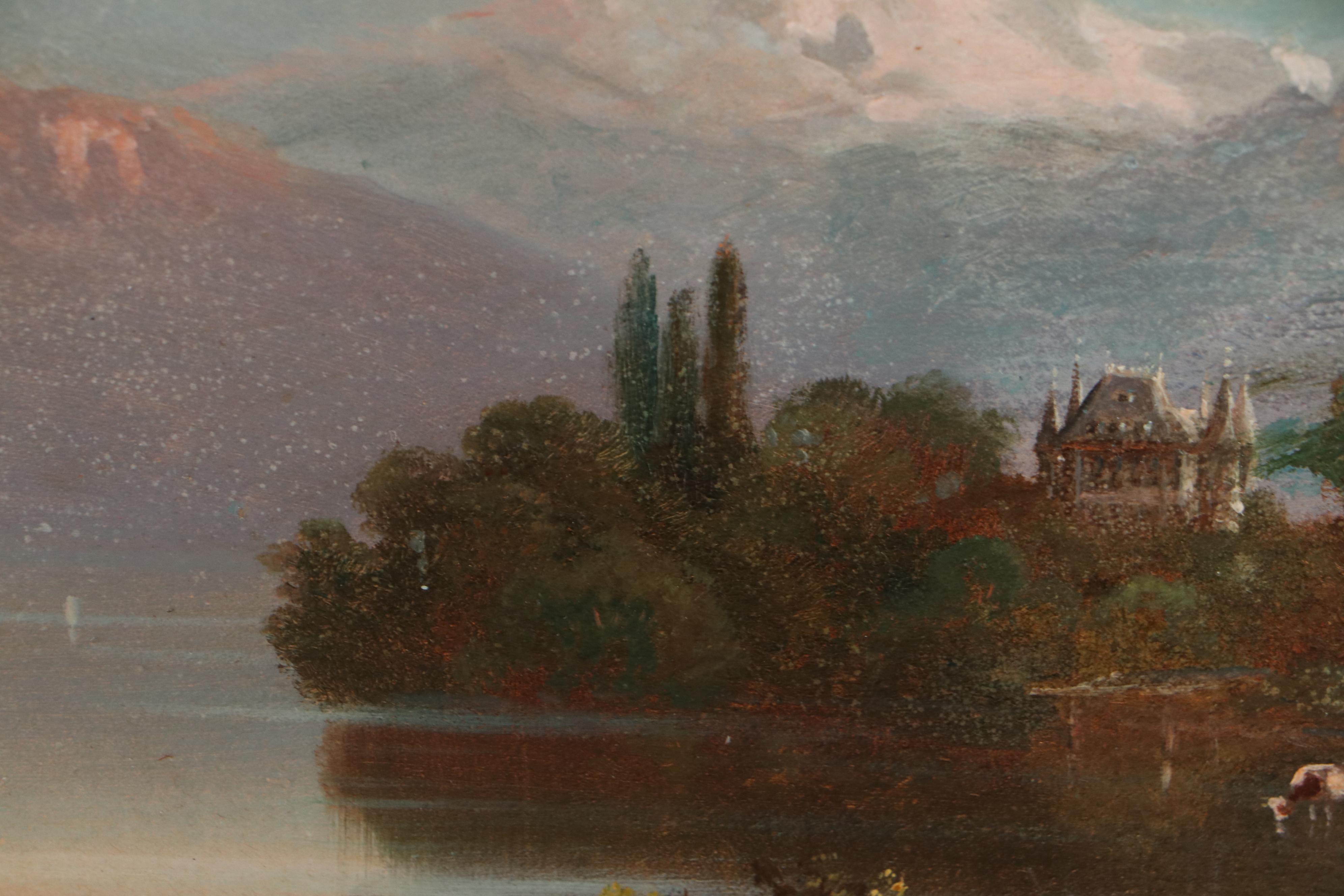Oil Painting Attributed to Gottfried Stahly-Rychen of Lake Thun, 1905